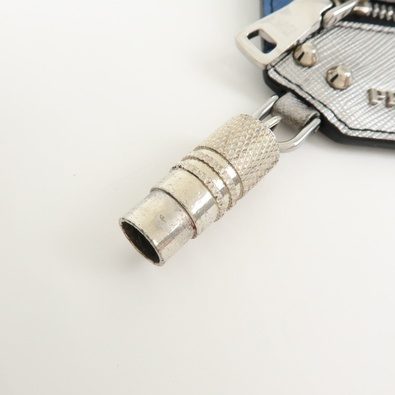 PRADA Bag SAffiano Leather Robot Key Charm Key Chain Silver 2PP074