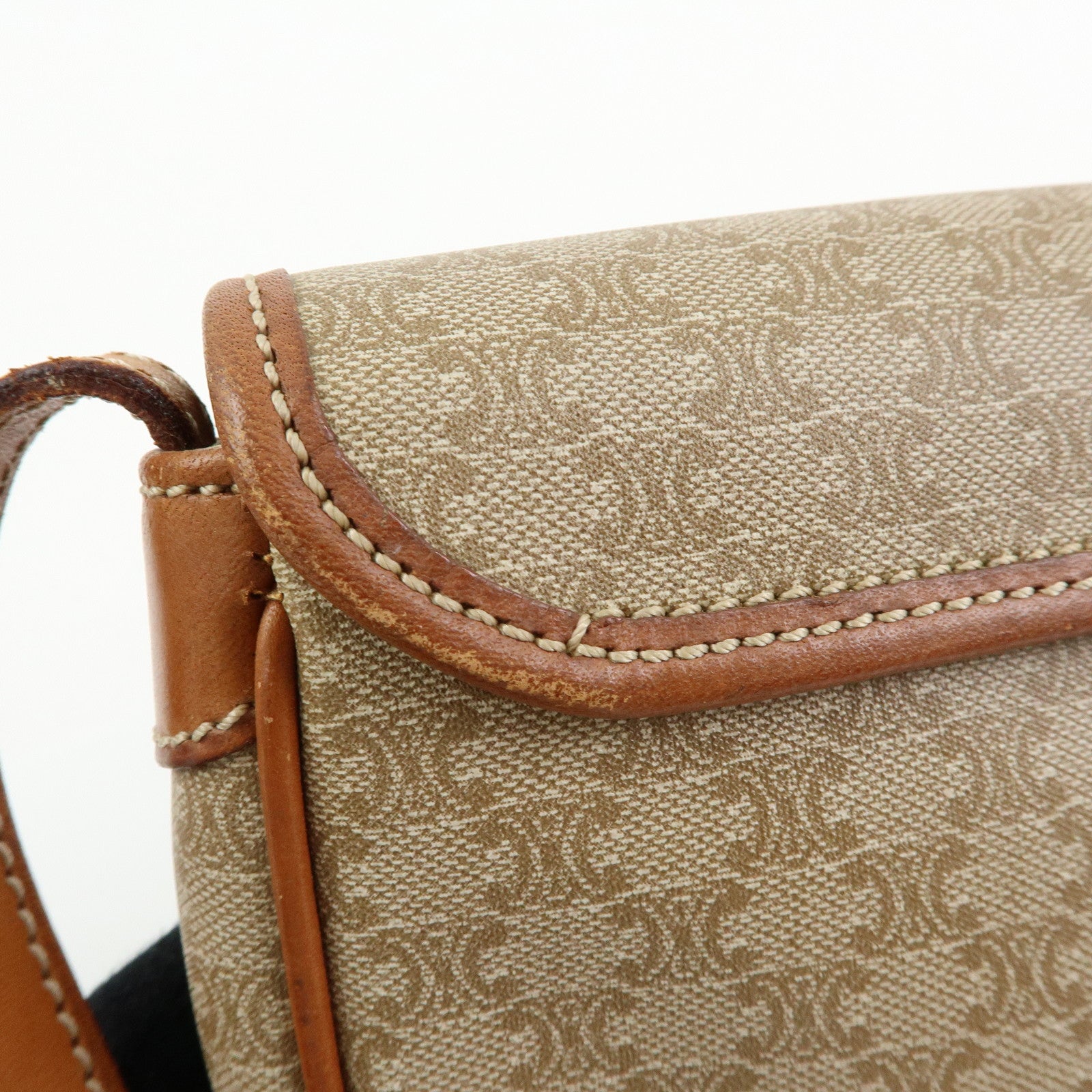 CELINE Macadam PVC Leather Shoulder Bag Crossbody Bag Beige Brown