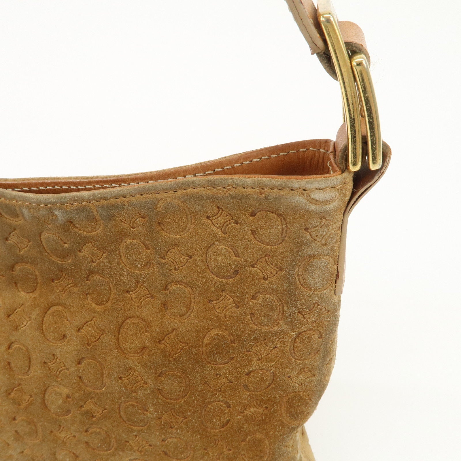 CELINE C Macadam Leather Suede Shoulder Bag Hand Bag Beige