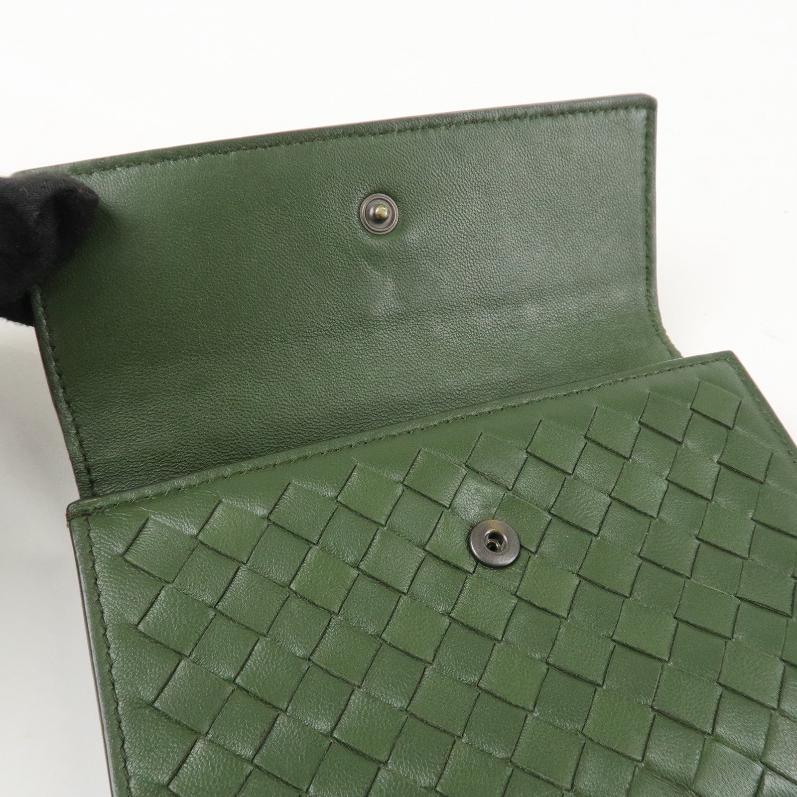 BOTTEGA VENETA Intrecciato Leather Tri-fold Wallet Dark Green Used