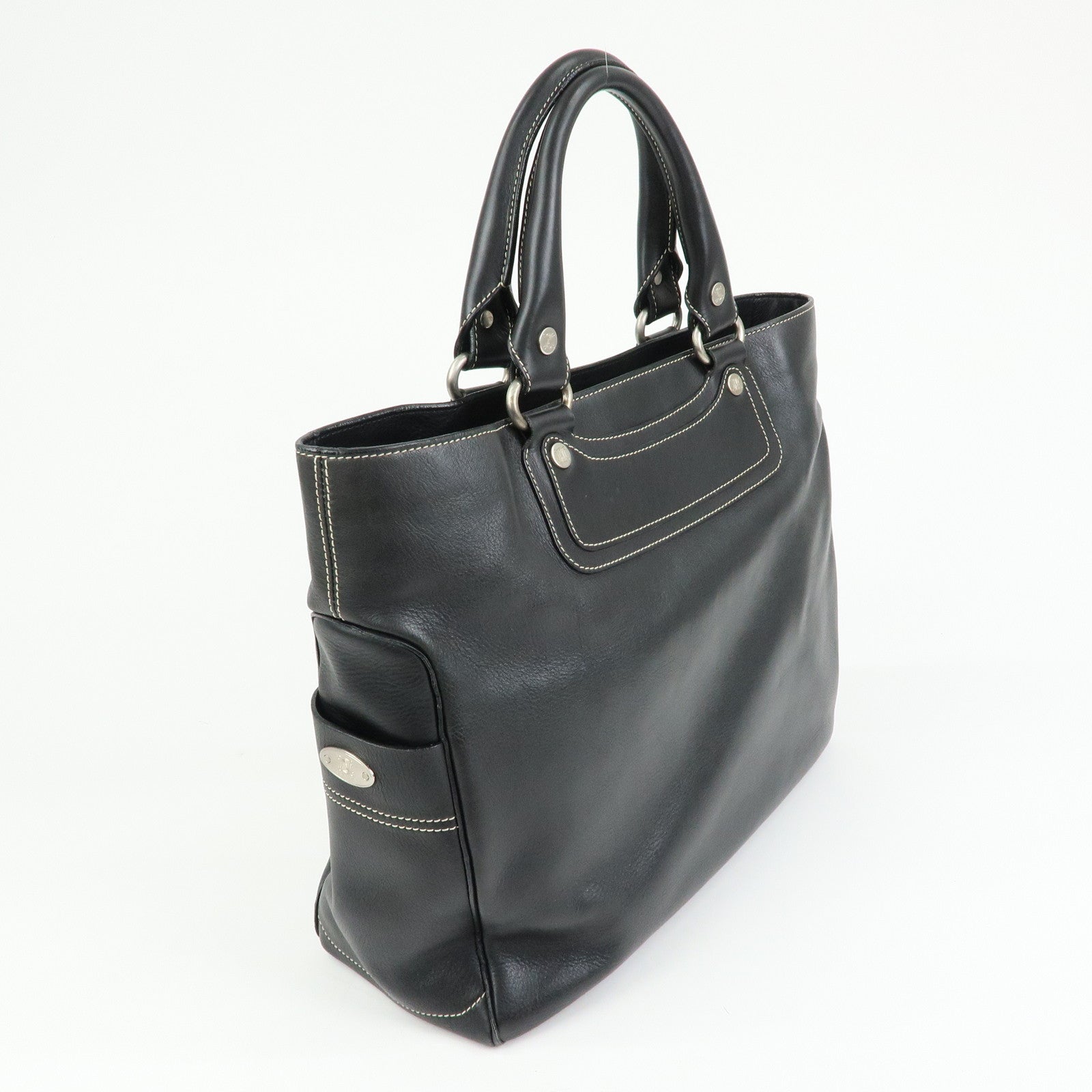 CELINE Boogie Bag Leather Hand Bag Tote Bag Black Silver
