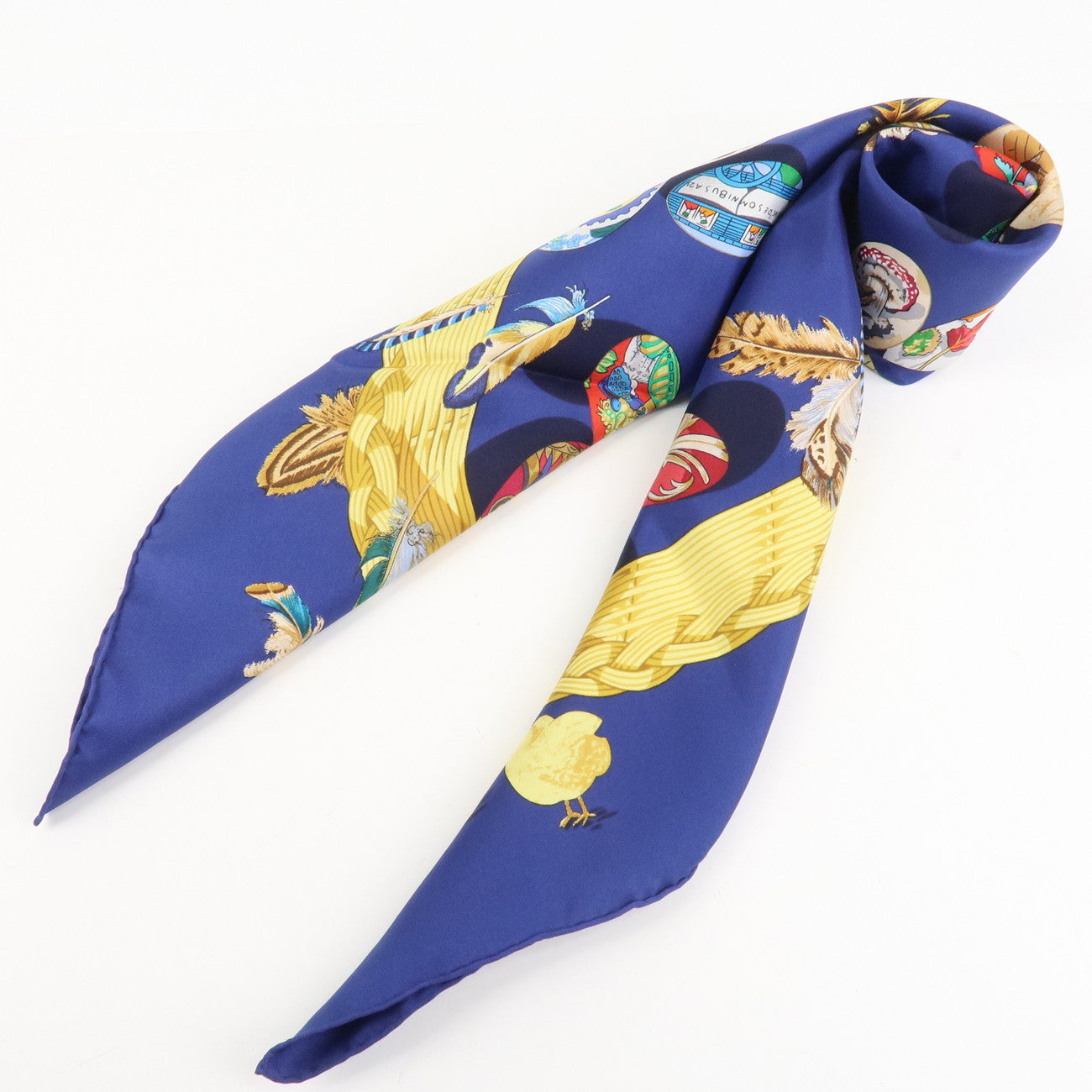 HERMES Carre 90 Silk 100% Scarf Couvee d Hermes Navy Multicolor Used
