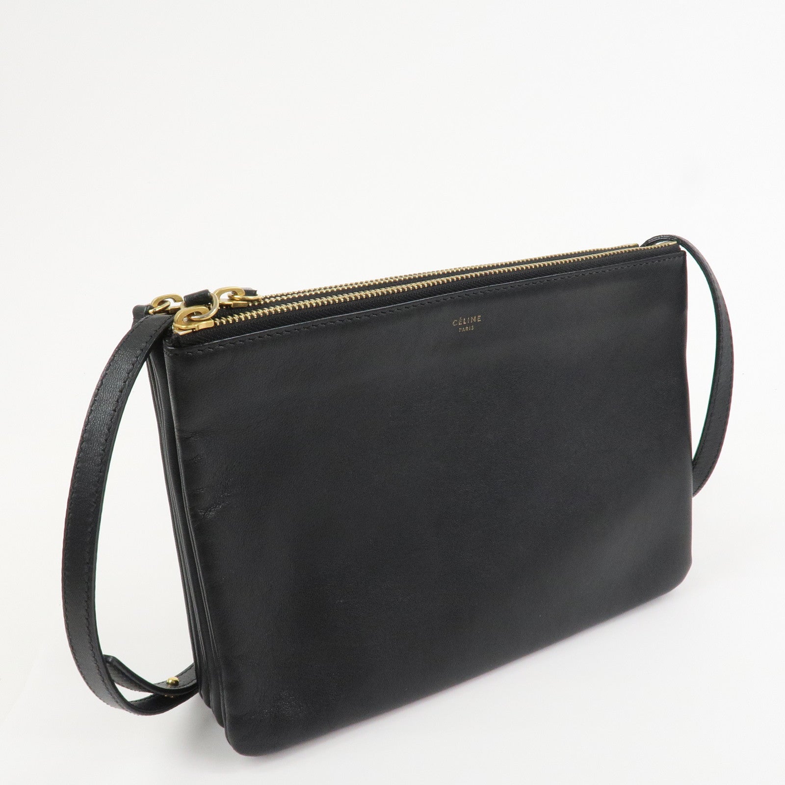 CELINE Calf Skin Trio Bag Shoulder Bag Crossbody Bag Black