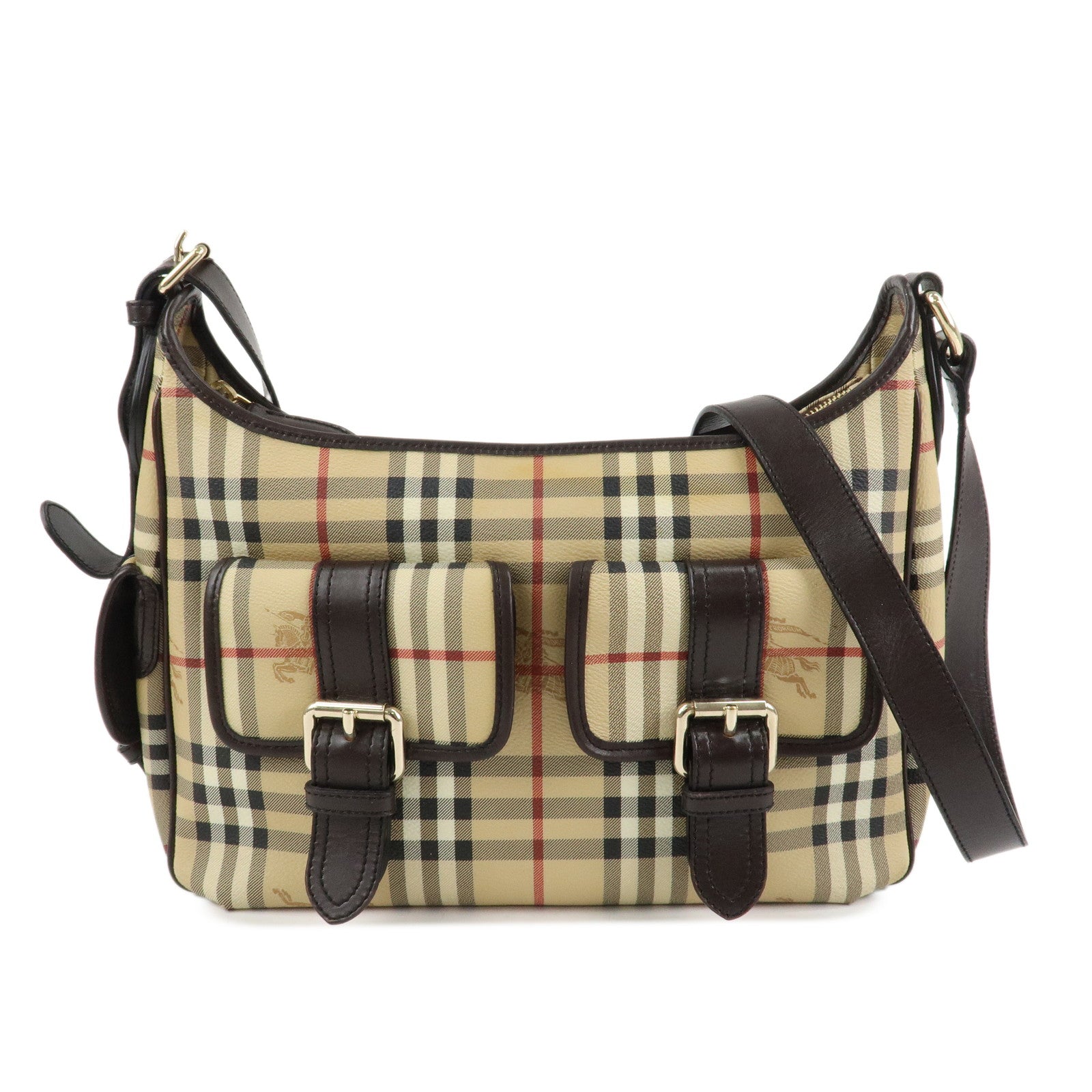 BURBERRY Nova Plaid Canvas Leather Shoulder Bag Hand Bag Used