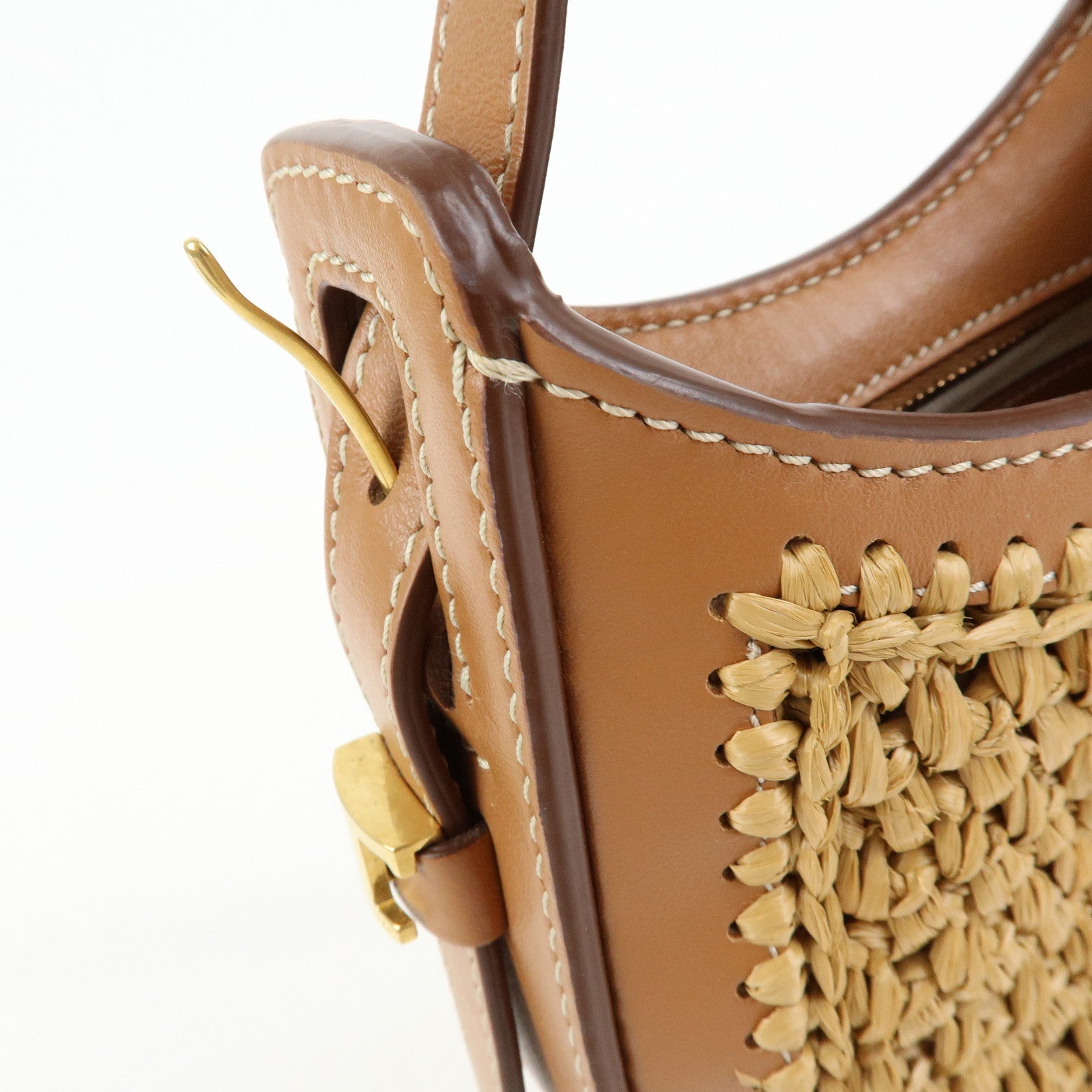 TOD'S Oboe Raffia Leather Shoulder Bag Crossbody Bag Beige Brown