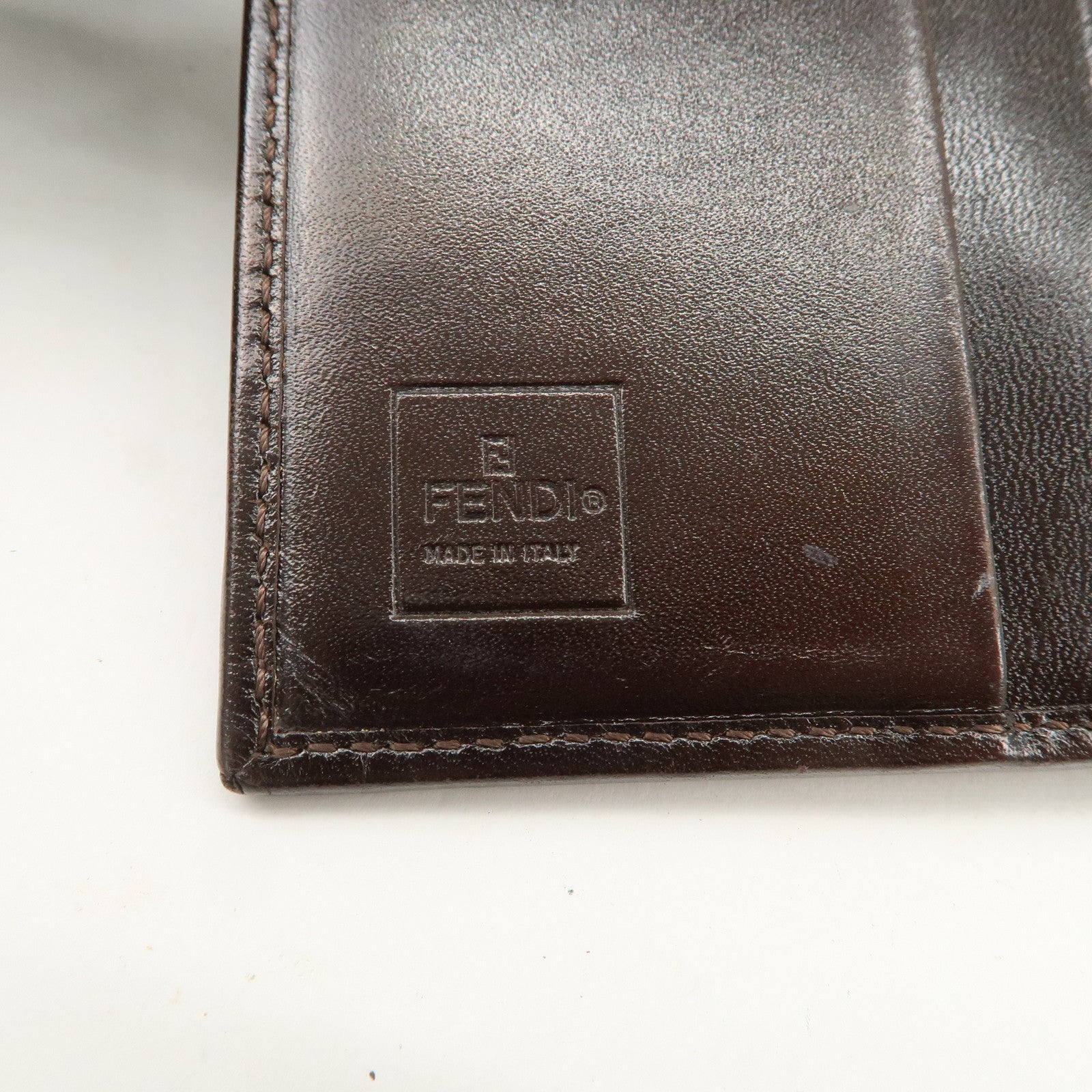 FENDI Zucca Logo Canvas Leather Compact Wallet Brown 12671