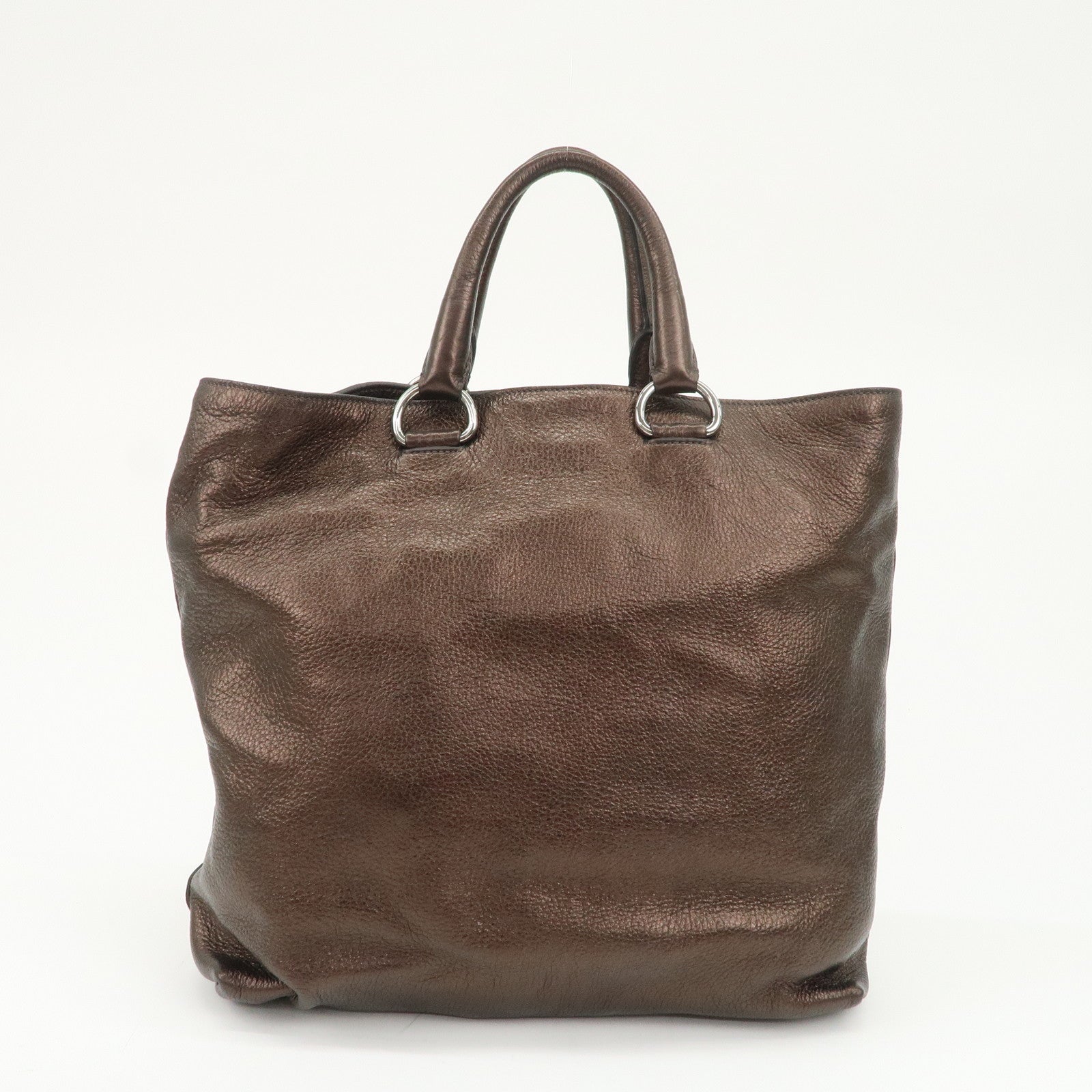 PRADA Leather 2Way Tote Bag Shoulder Bag Metallic Brown BN1713