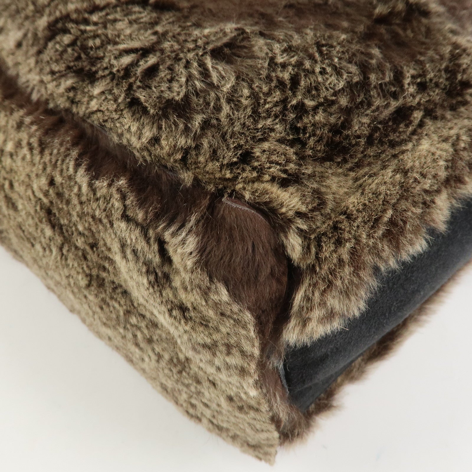 CHANEL COCO Mark Fur Suede Tote Bag Hand Bag Brown Black