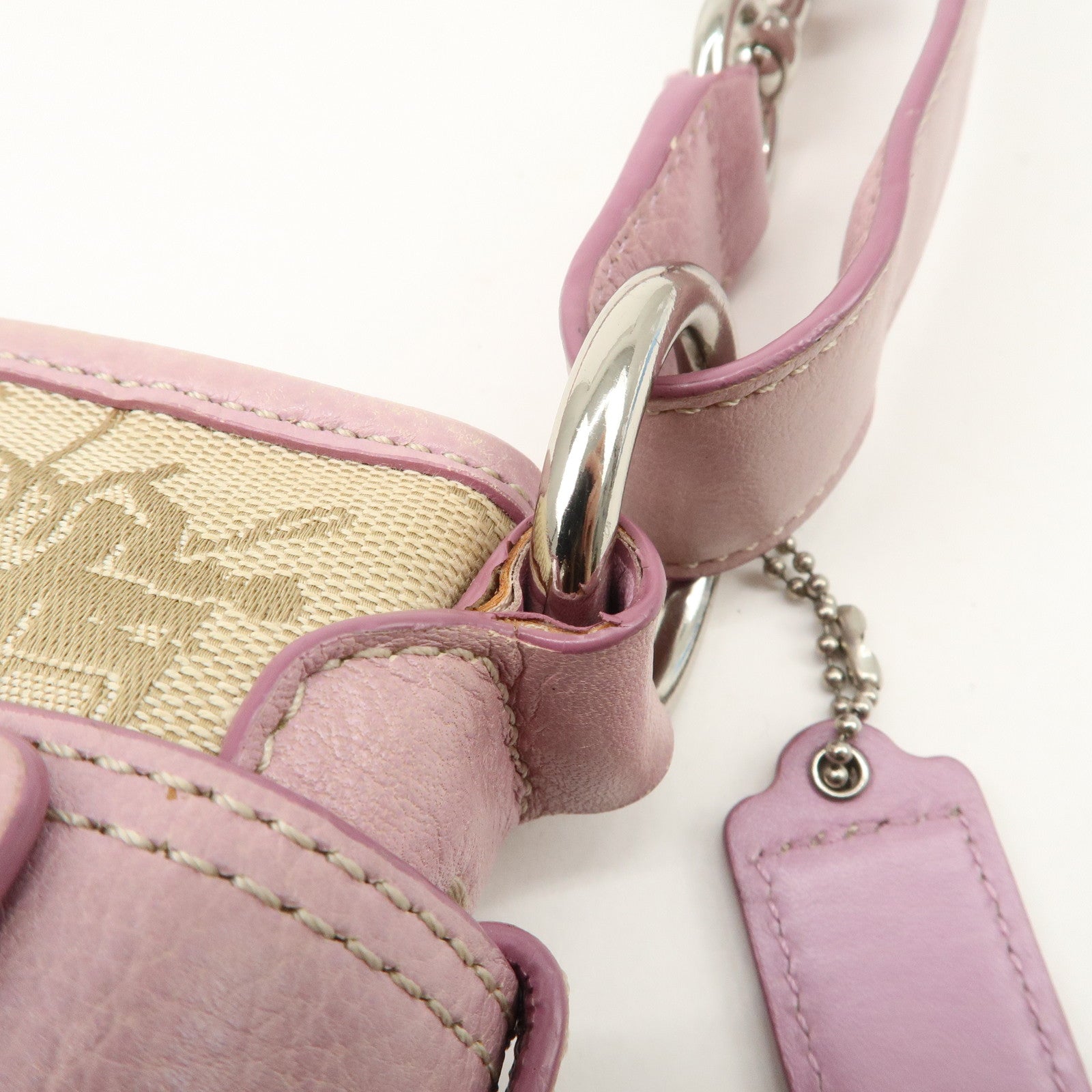 COACH Set of 2 Leather Canvas Shoulder Bag Black Lavender Beige Used