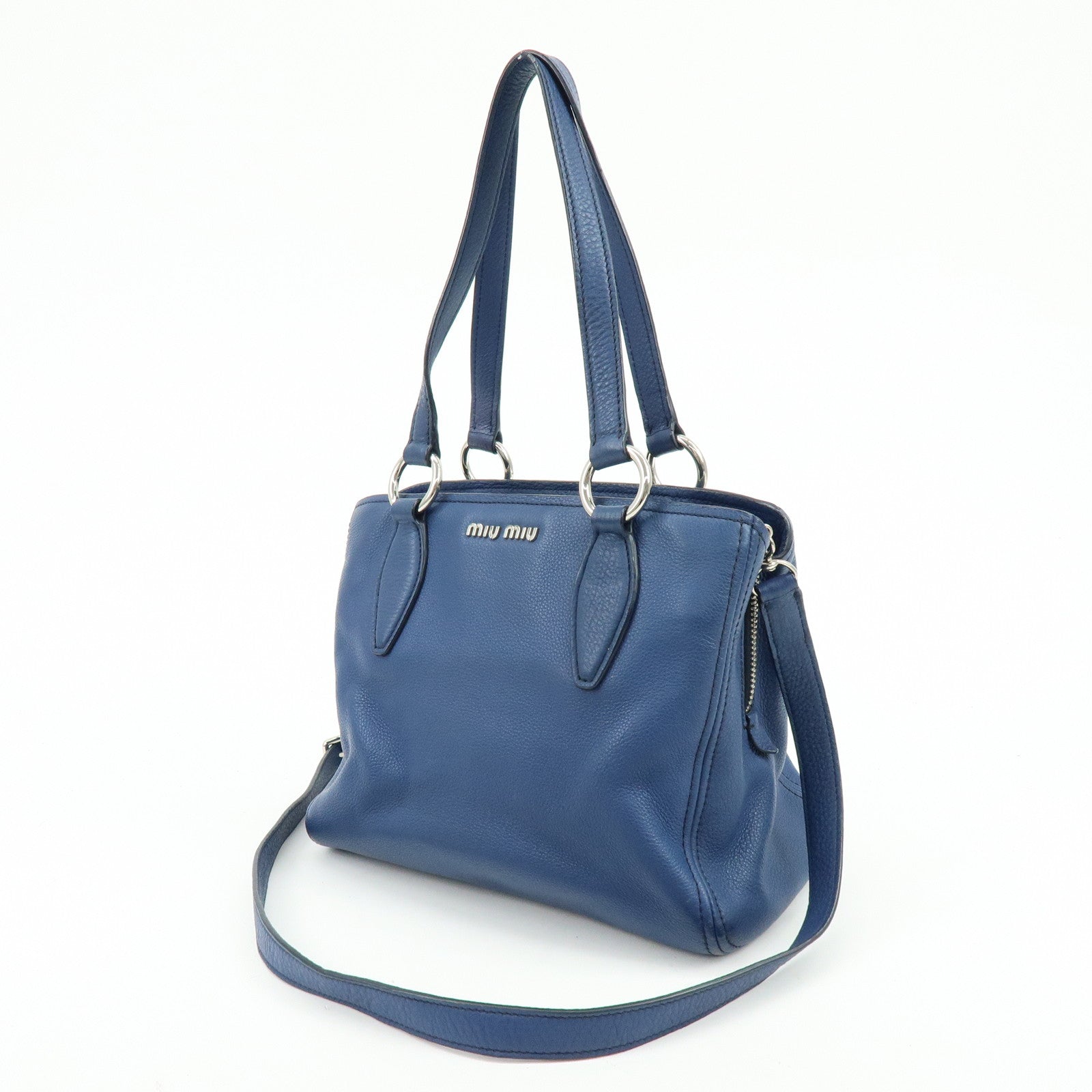 MIU MIU Leather 2Way Bag Hand Bag Shoulder Crossbody Bag Blue