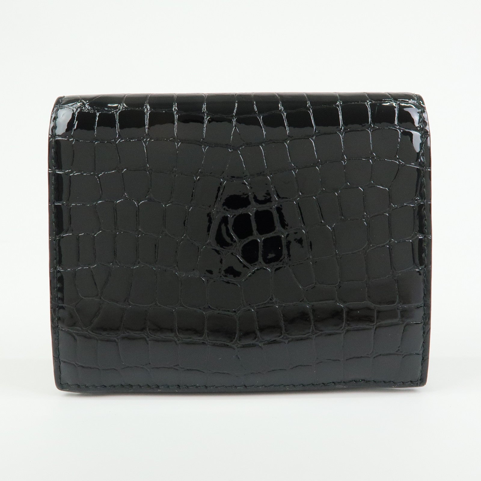 MIU MIU Embossed Patent Leather Bi-fold Compact Wallet Black 5MV204