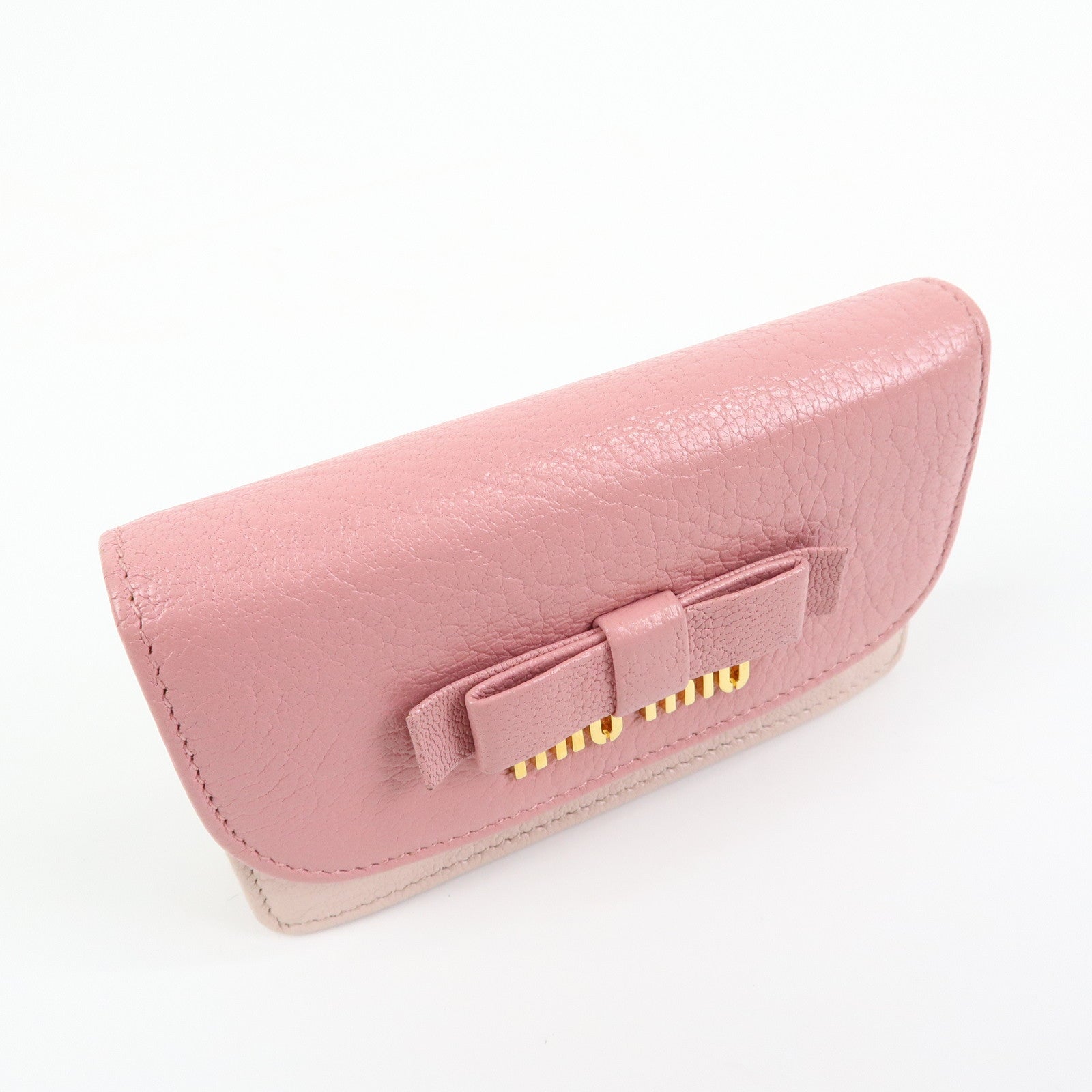 MIU MIU Ribbon Motif Madras Leather Card Case Card Holder 5M1122