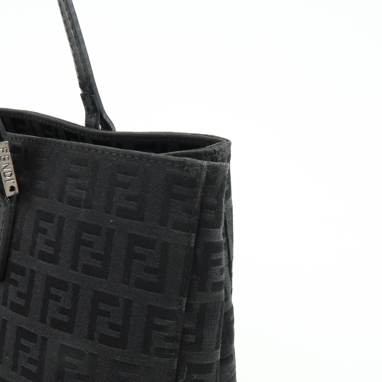 FENDI Zucchino Canvas Leather Tote Bag Hand Bag Black 8BH072