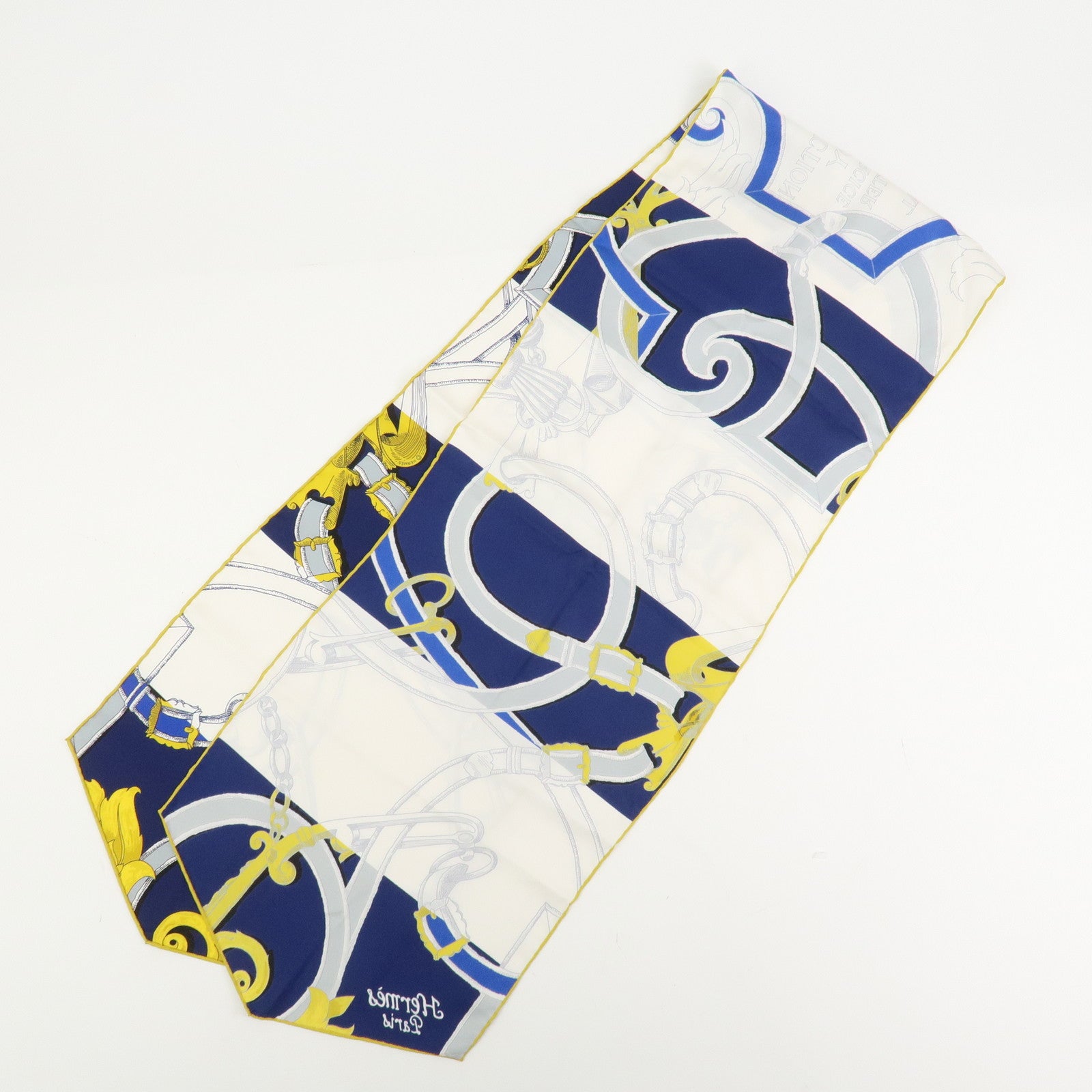 HERMES Maxi Twilly Silk 100% Scarf L'INSTRVCTION DV ROY Blue White