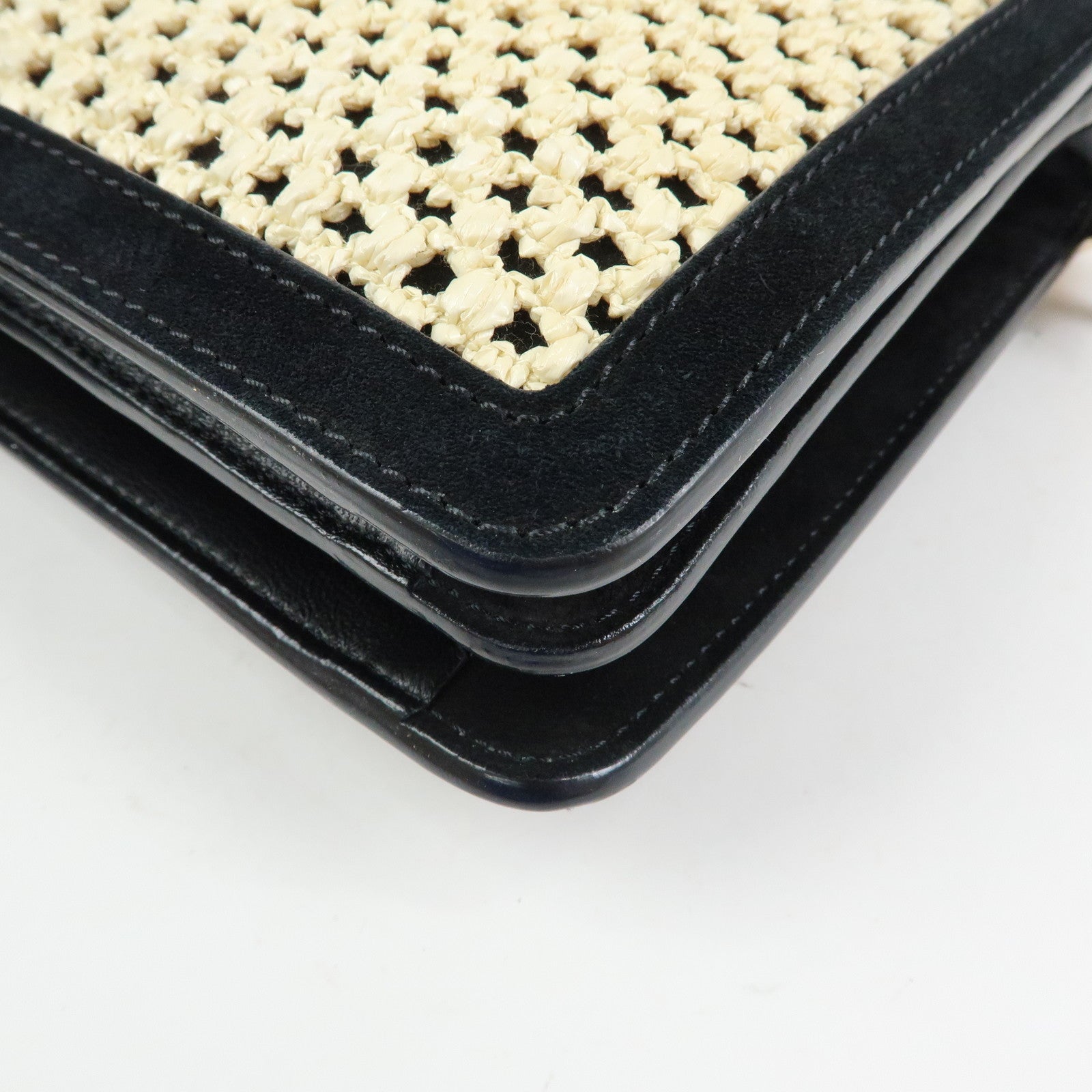 JIMMY CHOO Straw Suede Leather 2Way Bag Hand Bag Natural Black