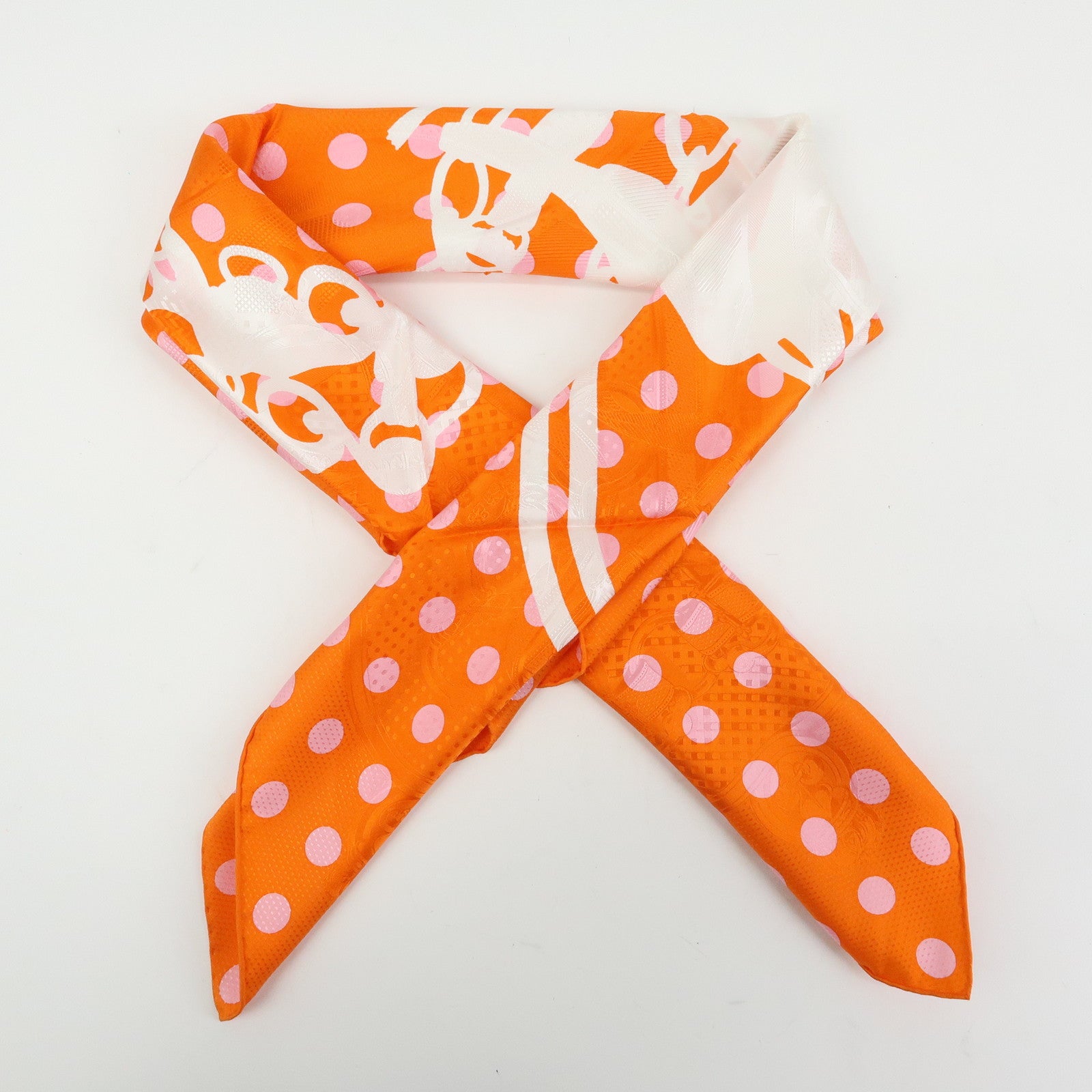 HERMES Carre 90 Silk 100% BRIDES DE GALA Scarf Orange White
