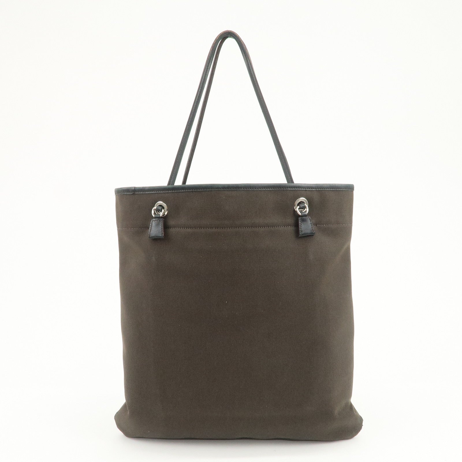 PRADA Logo Jacquard Leather Tote Bag Shoulder Bag Dark Brown
