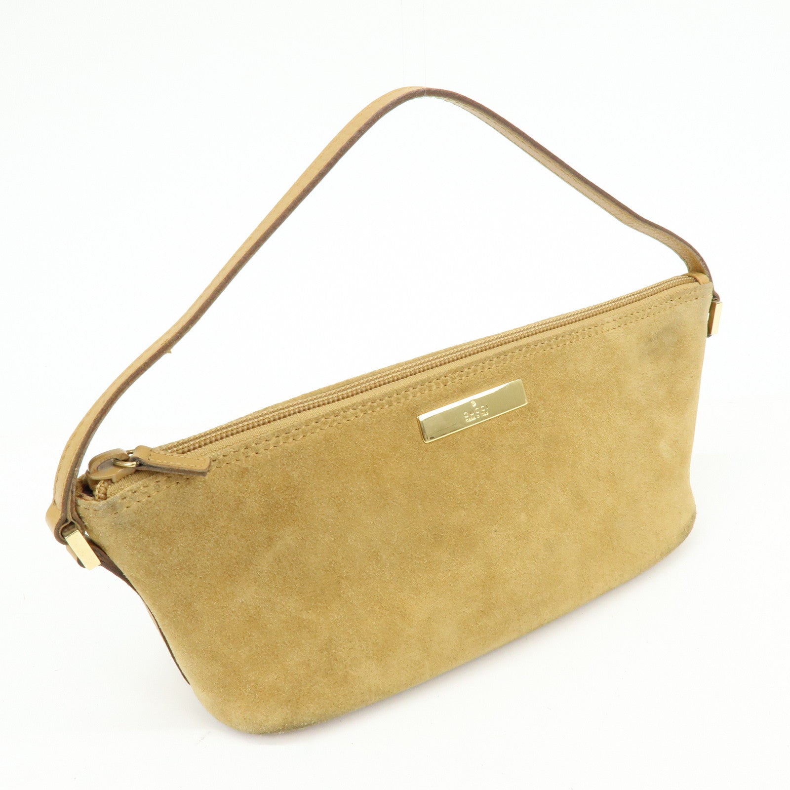 GUCCI Boat Bag Suede Leather Pouch Hand Bag Brown 039.1103