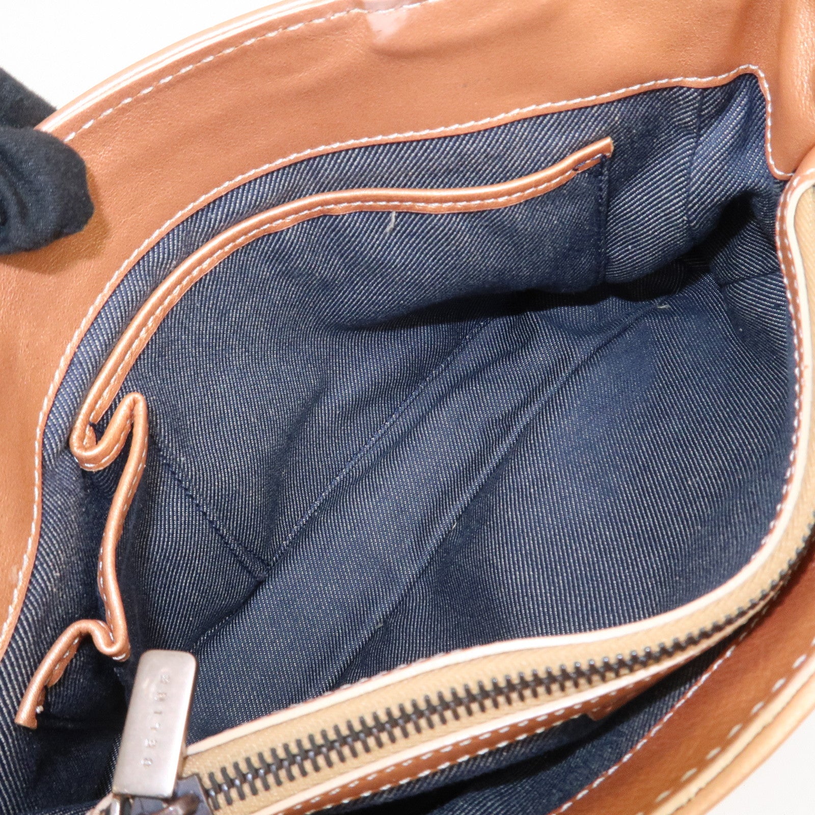 CELINE Macadam Denim Leather Glitter Hand Bag Metallic Pink Navy