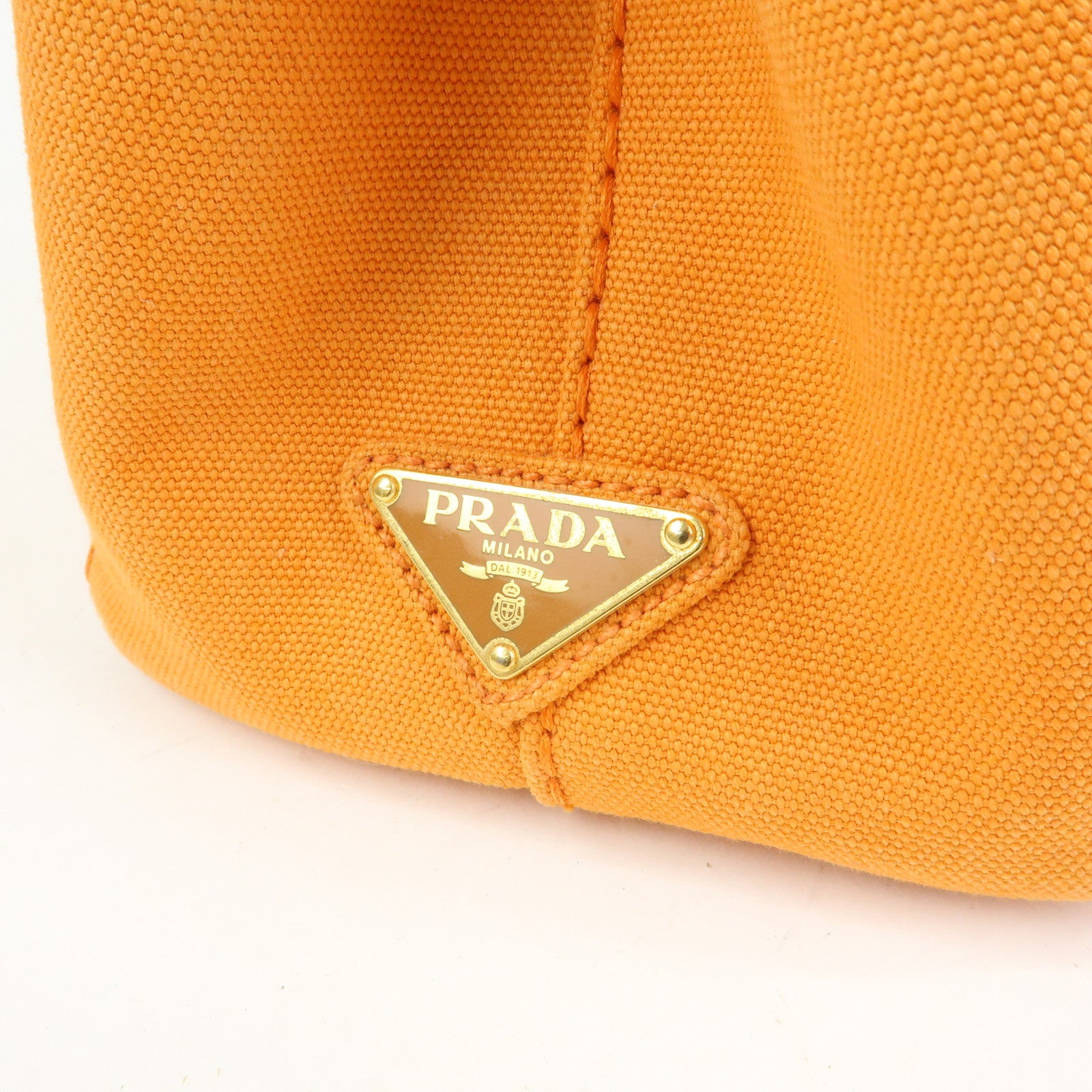PRADA Triangle Logo Canapa Mini Canvas Tote Hand Bag Orange BN2439