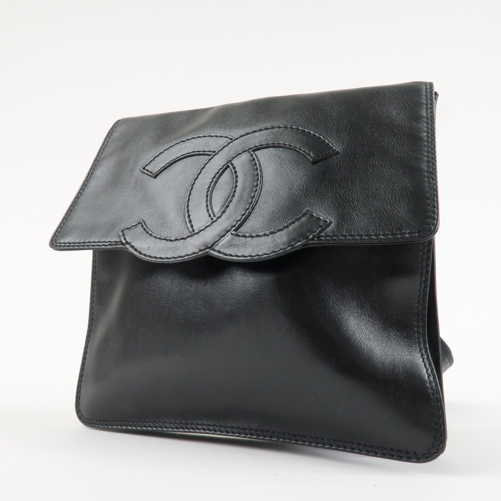 CHANEL COCO Mark Lamb Skin Shoulder Bag Crossbody Bag Black Used