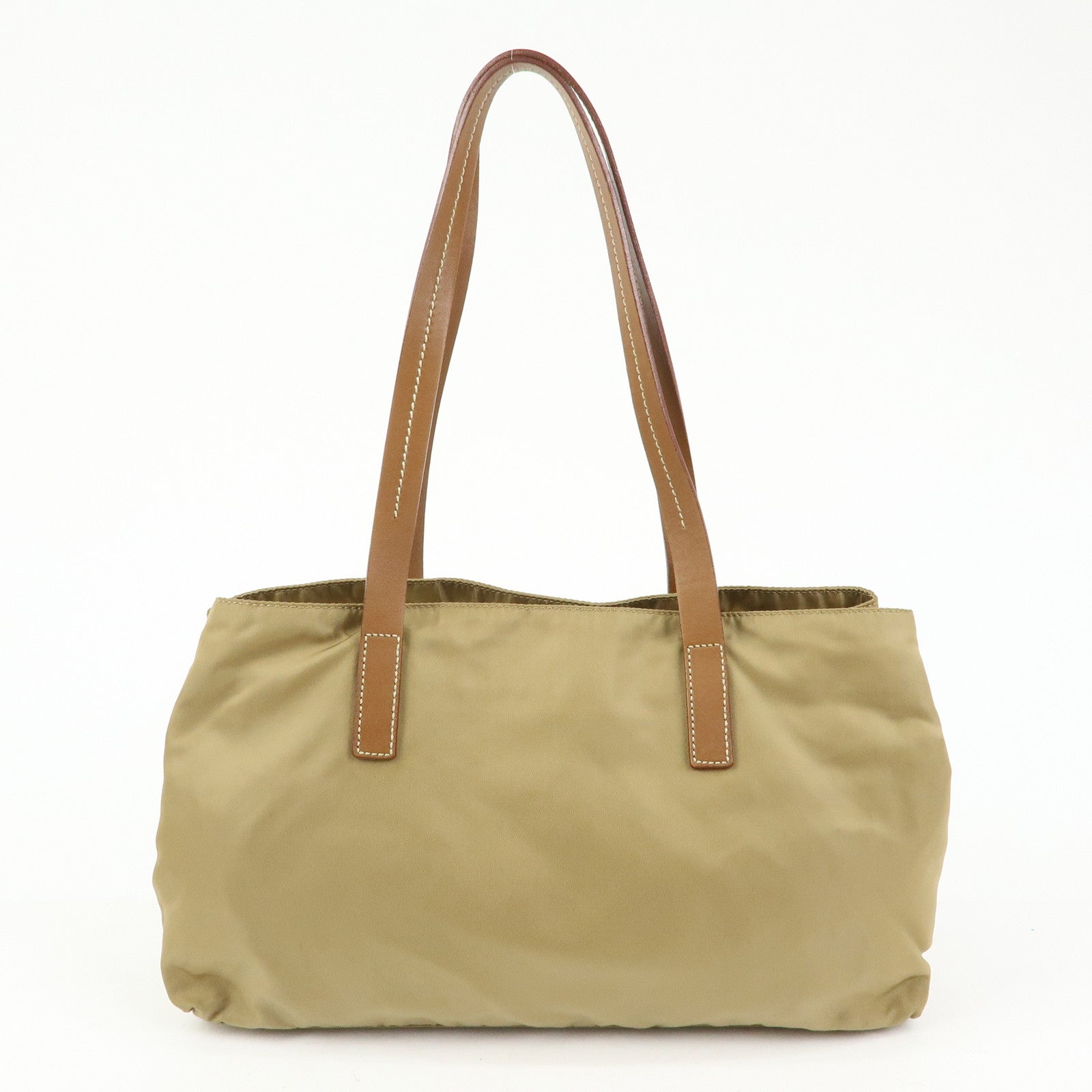 PRADA Triangle Logo Nylon Tote Bag Hand Bag Khaki Beige Brown