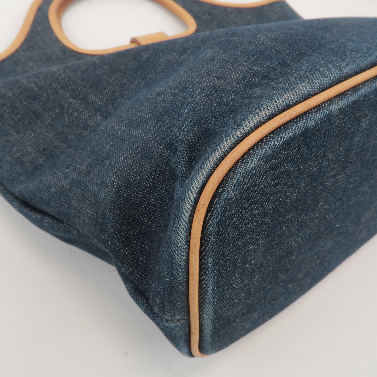 BURBERRY Blue Label Denim Leather Hand Bag Tote Bag Indigo Blue