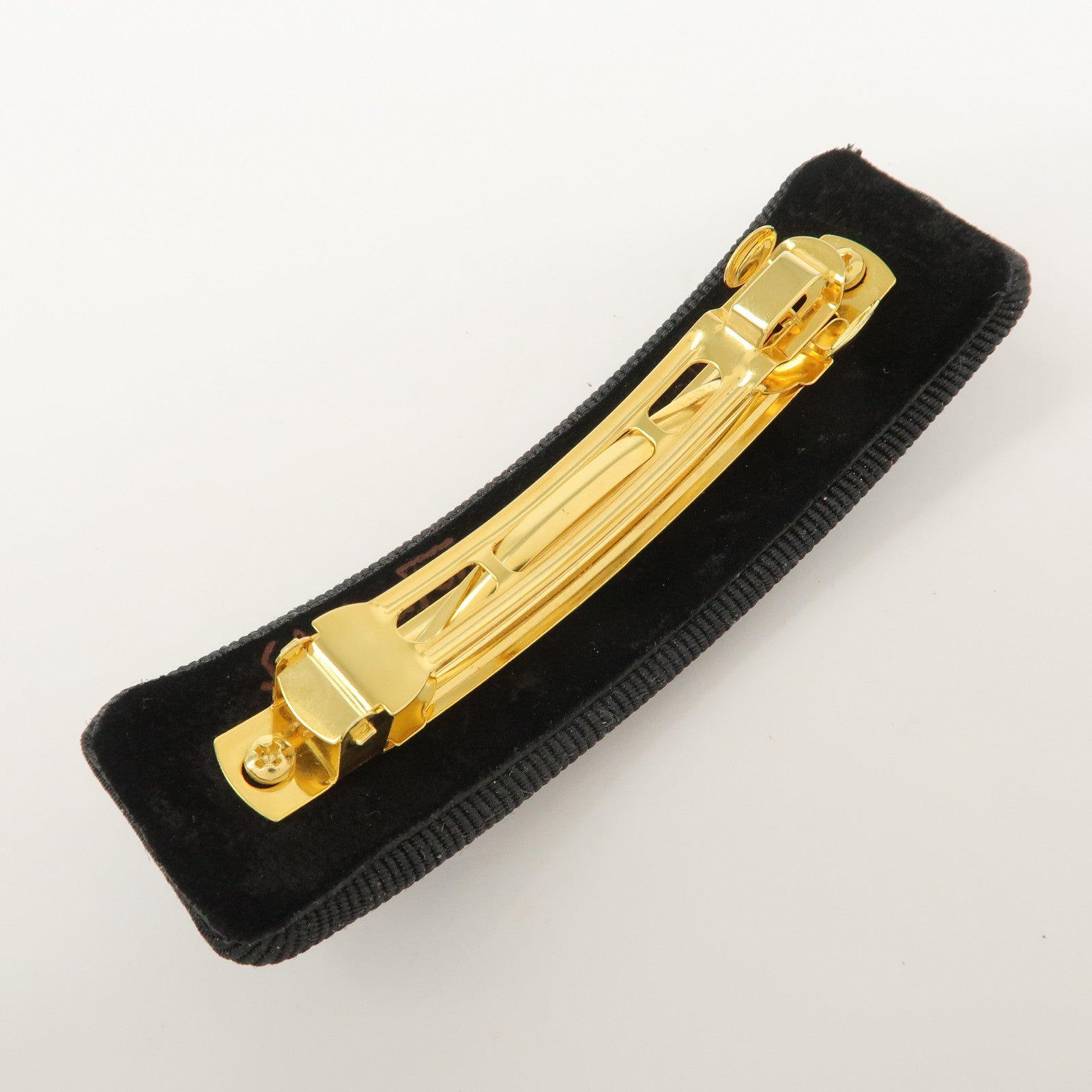 Ferragamo Gancini Logo Canvas Barrette Hair Clip Black Gold