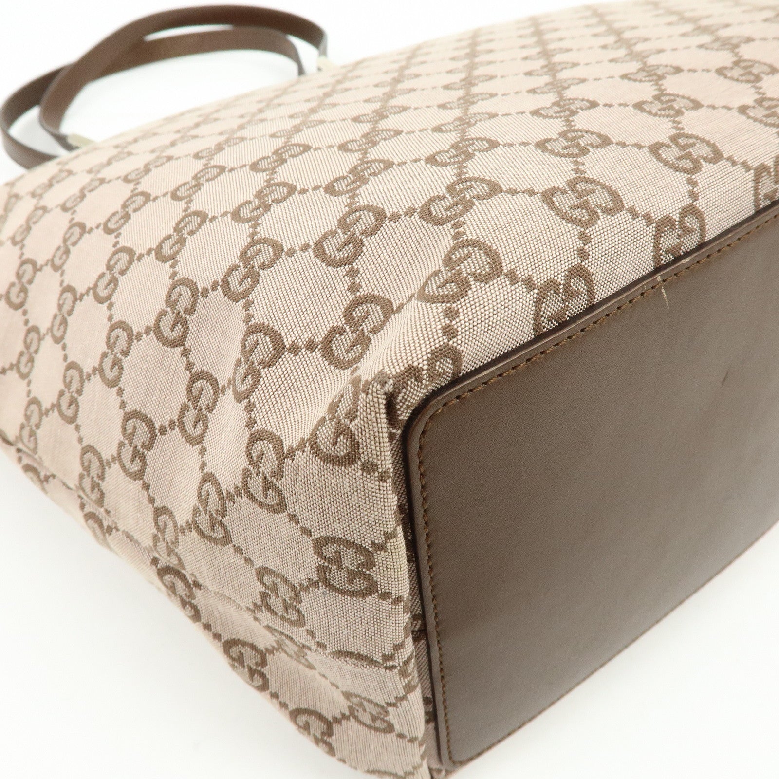 GUCCI GG Monogram Canvas Leather Tote Bag Hand Bag Brown 002.1098