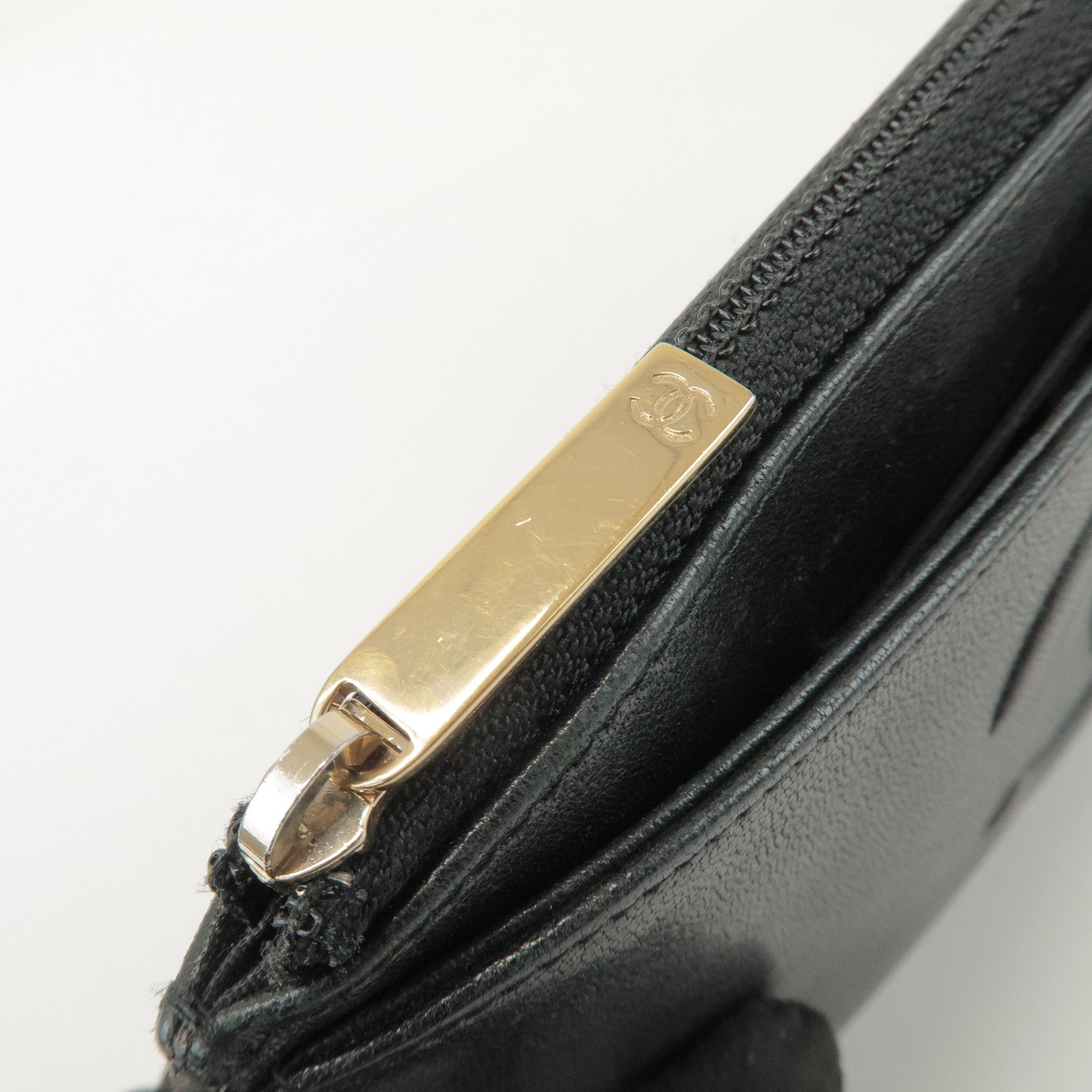 CHANEL COCO Mark Calf Leather Long Wallet Black