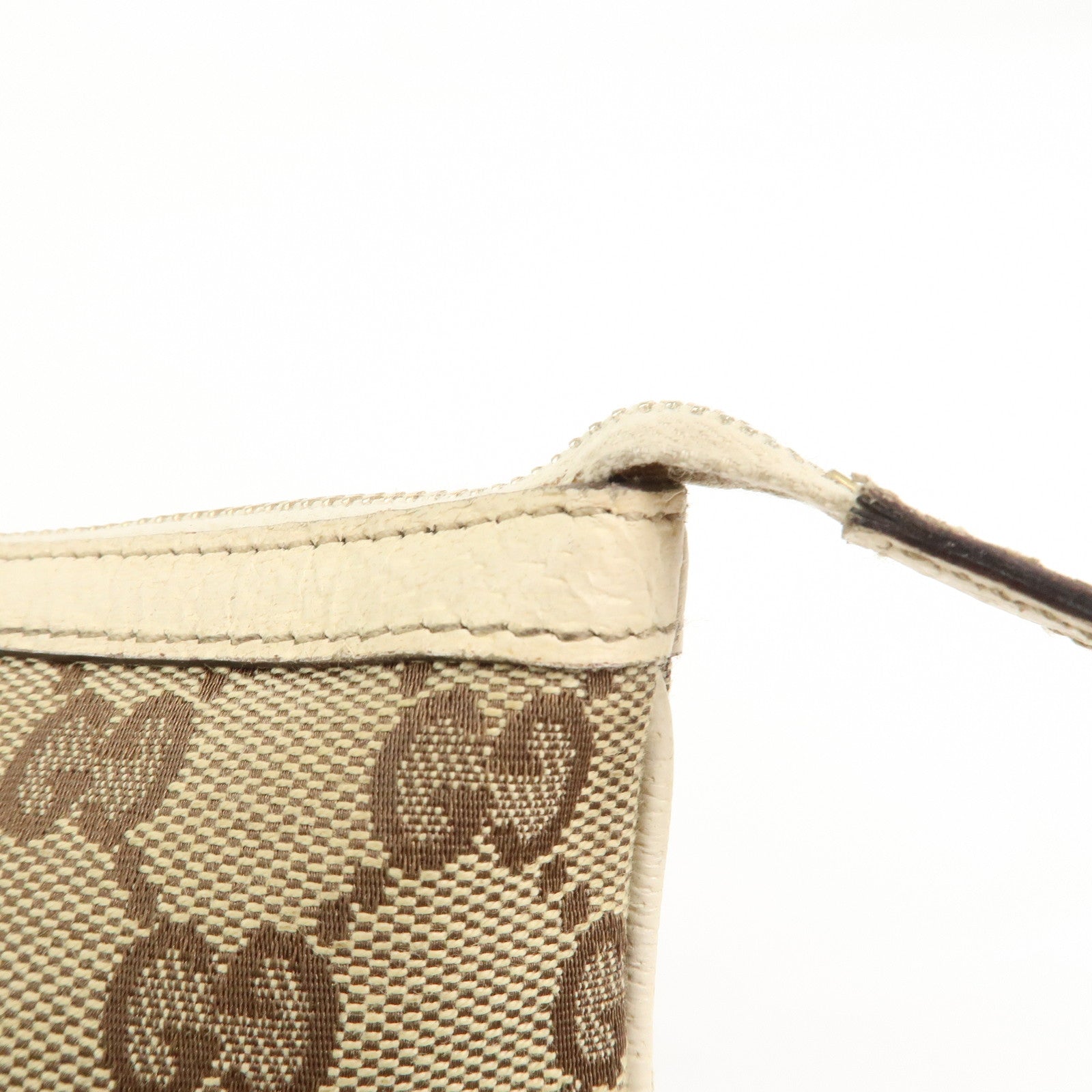 GUCCI Bamboo GG Canvas Leather Cosmetic Pouch Clutch Beige 159913