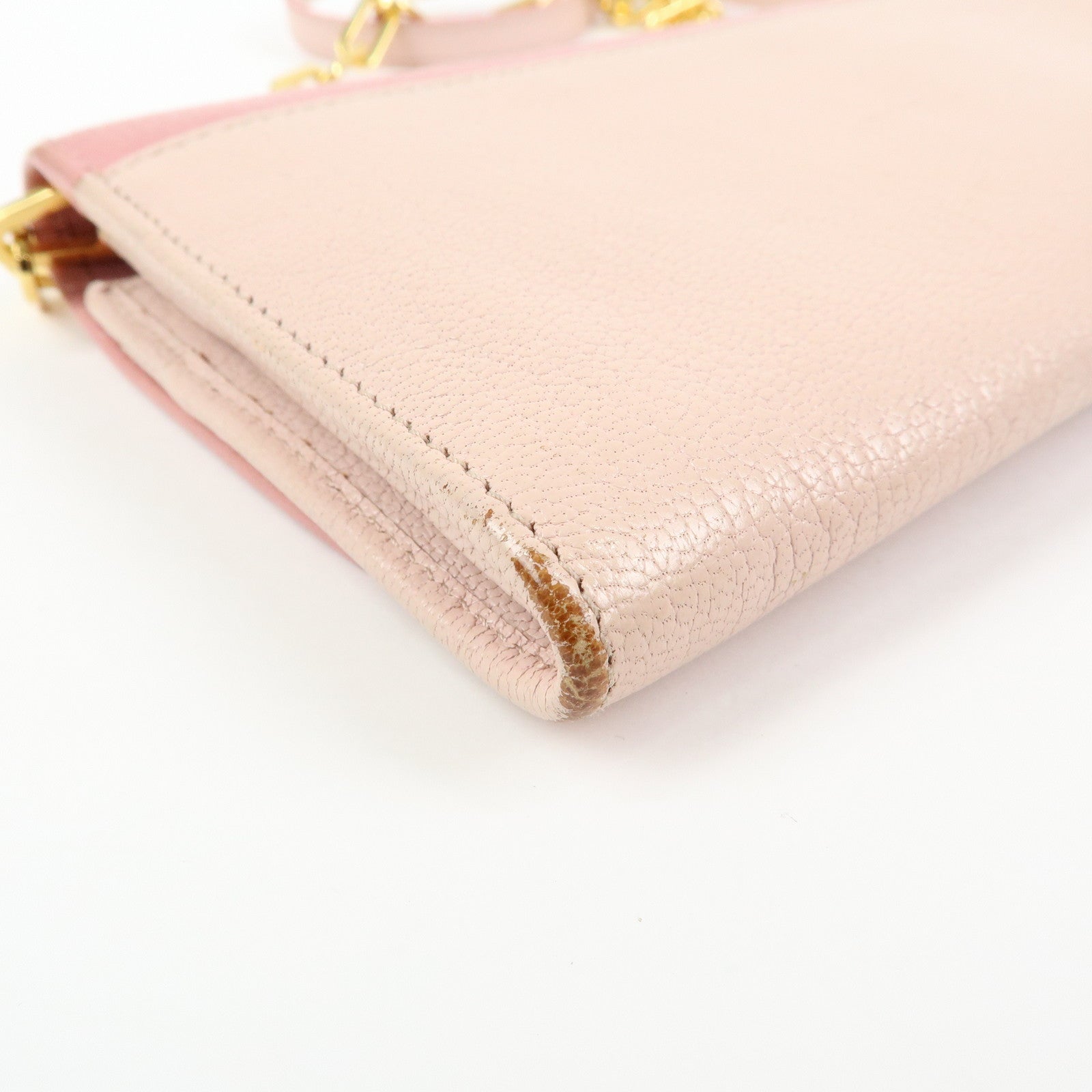 MIU MIU Madras Leather Chain Shoulder Wallet Bag Pink 5M1290