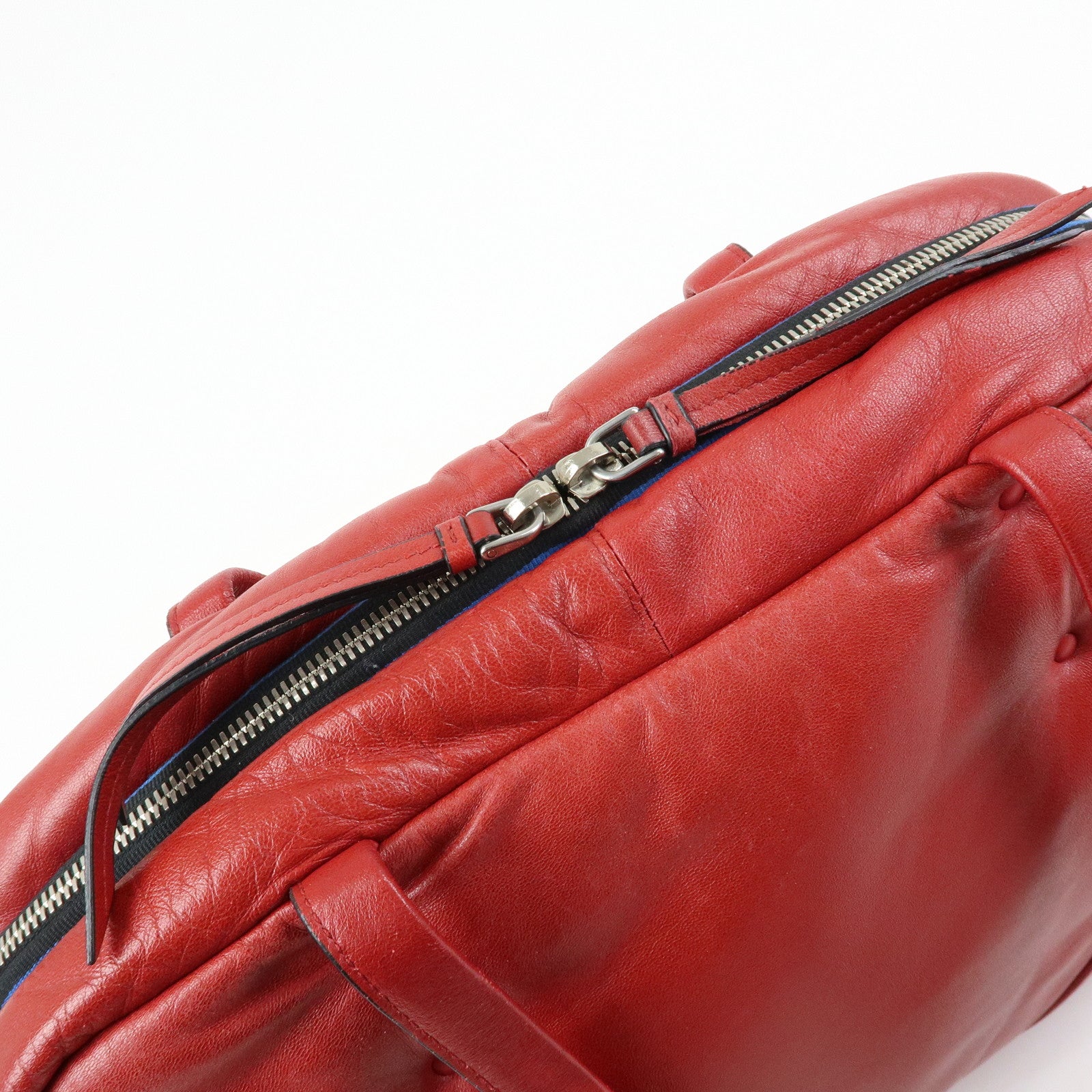 PRADA Nappa Leather Shoulder Bag Hand Bag Boston Bag Red 1BB052