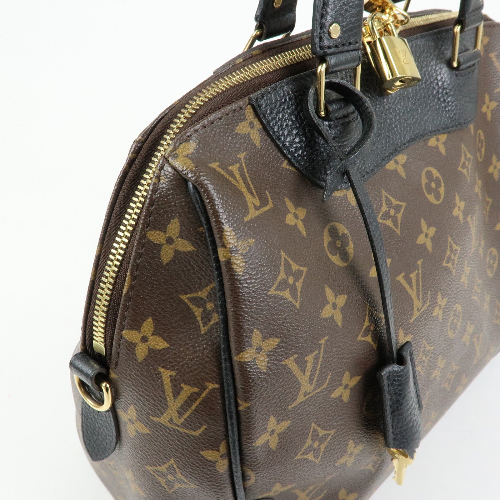 Louis Vuitton Monogram Canvas Leather Retiro Hand Bag Brown M50058