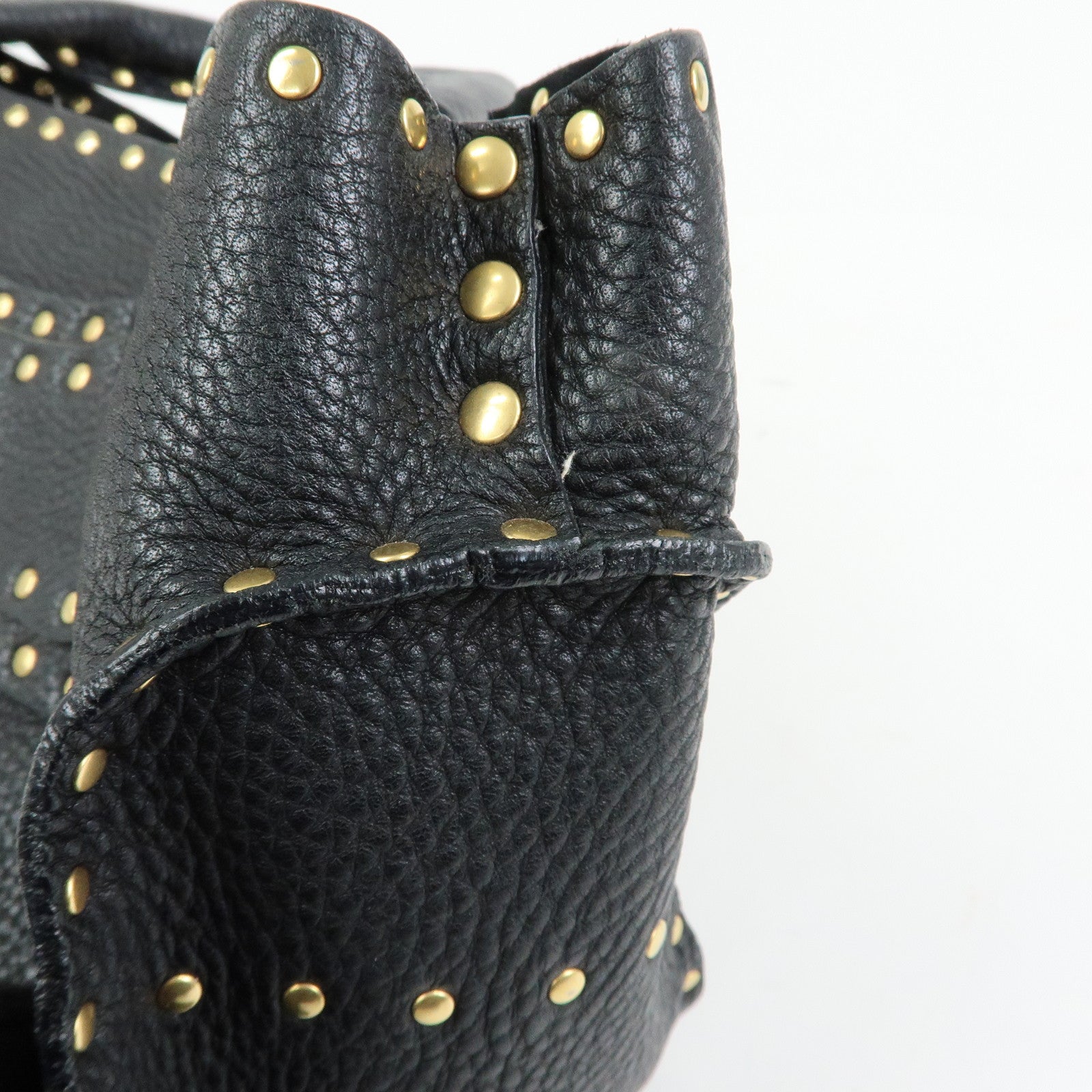 CELINE Boogie Bag Leather Hand Bag Tote Bag Black Studs