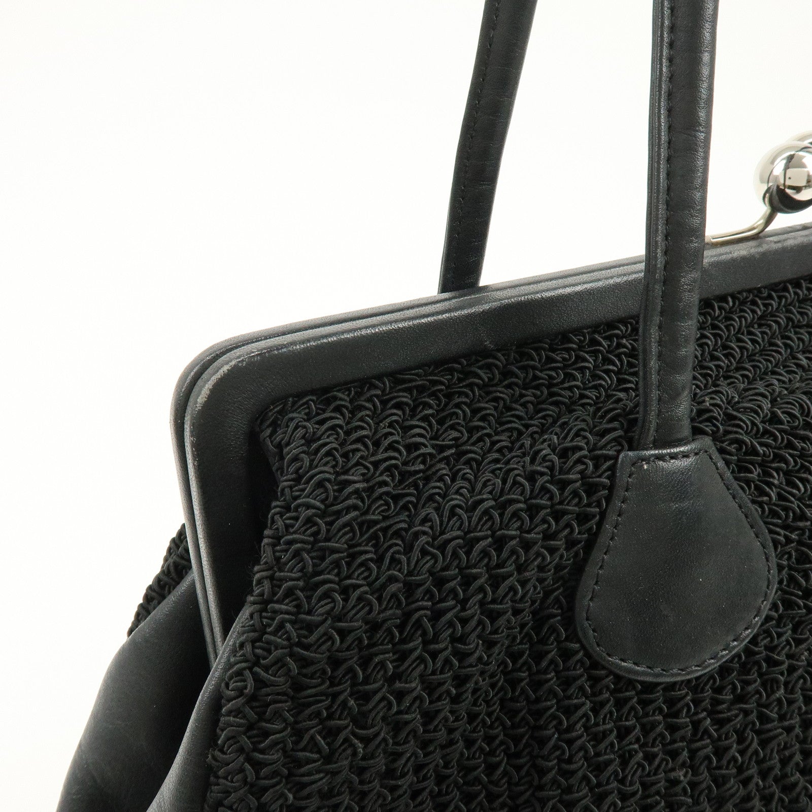 CHANEL COCO Mark Nylon Leather Kiss Lock Purse Shoulder Bag Black