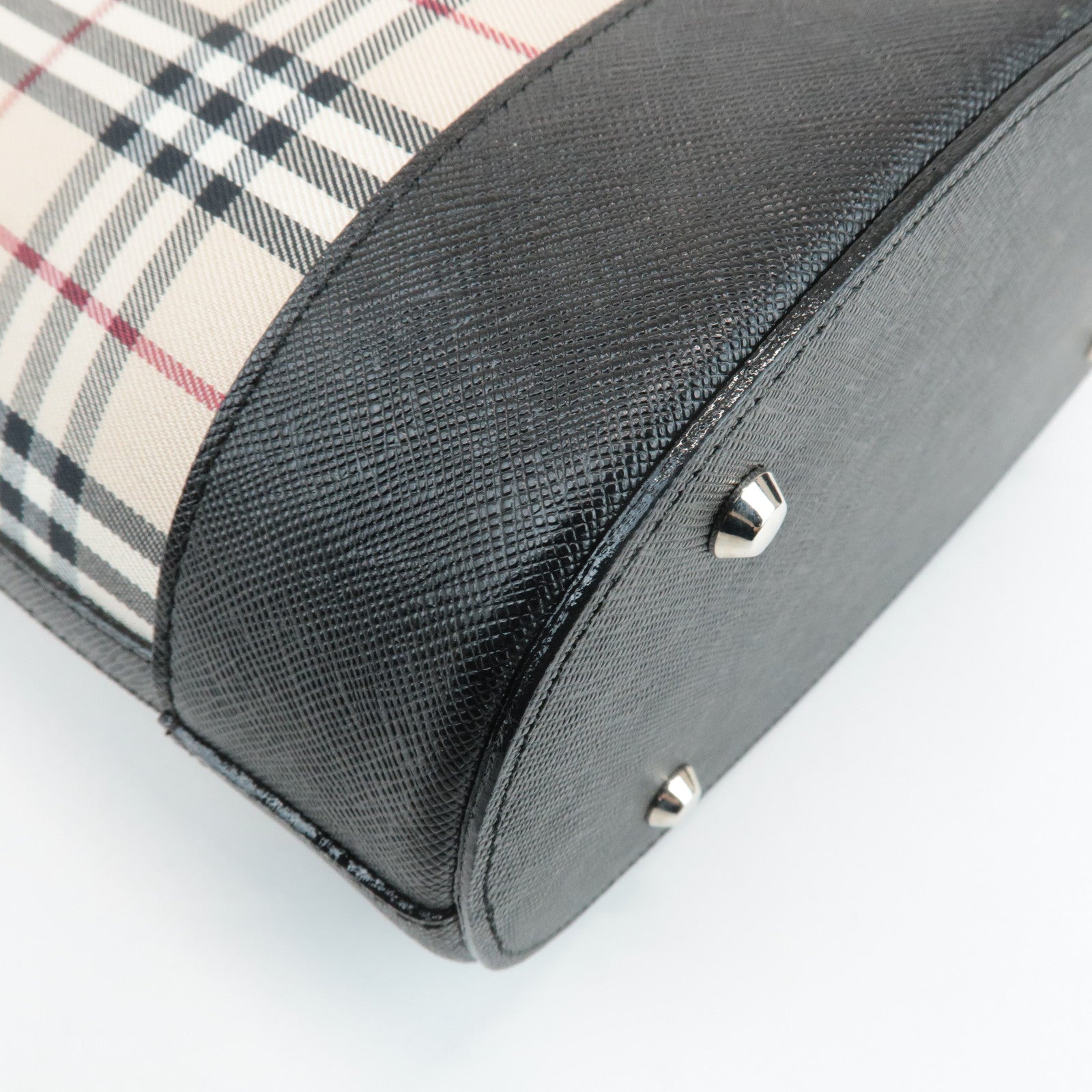BURBERRY Nova Plaid Canvas Leather Tote Bag Shoulder Bag Black Used