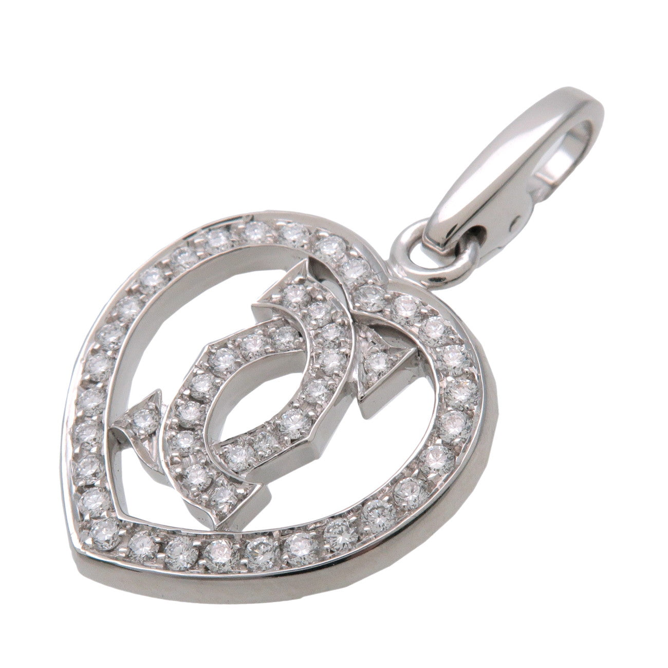 Cartier 2C Diamond Heart Charm Pendant Top K18 750WG White Gold