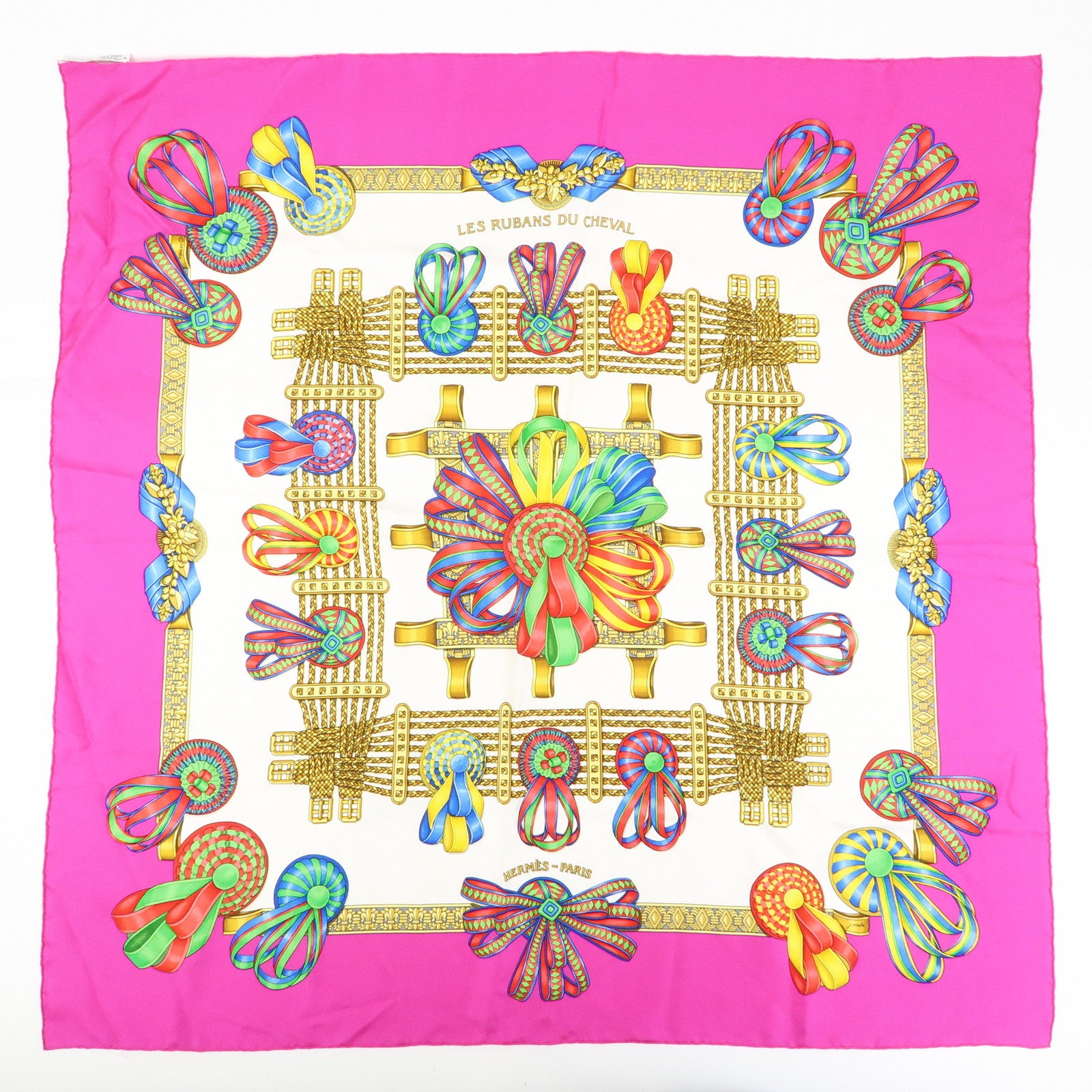 HERMES Carre 90 Set of 2 Silk 100% Scarf Blue White Pink