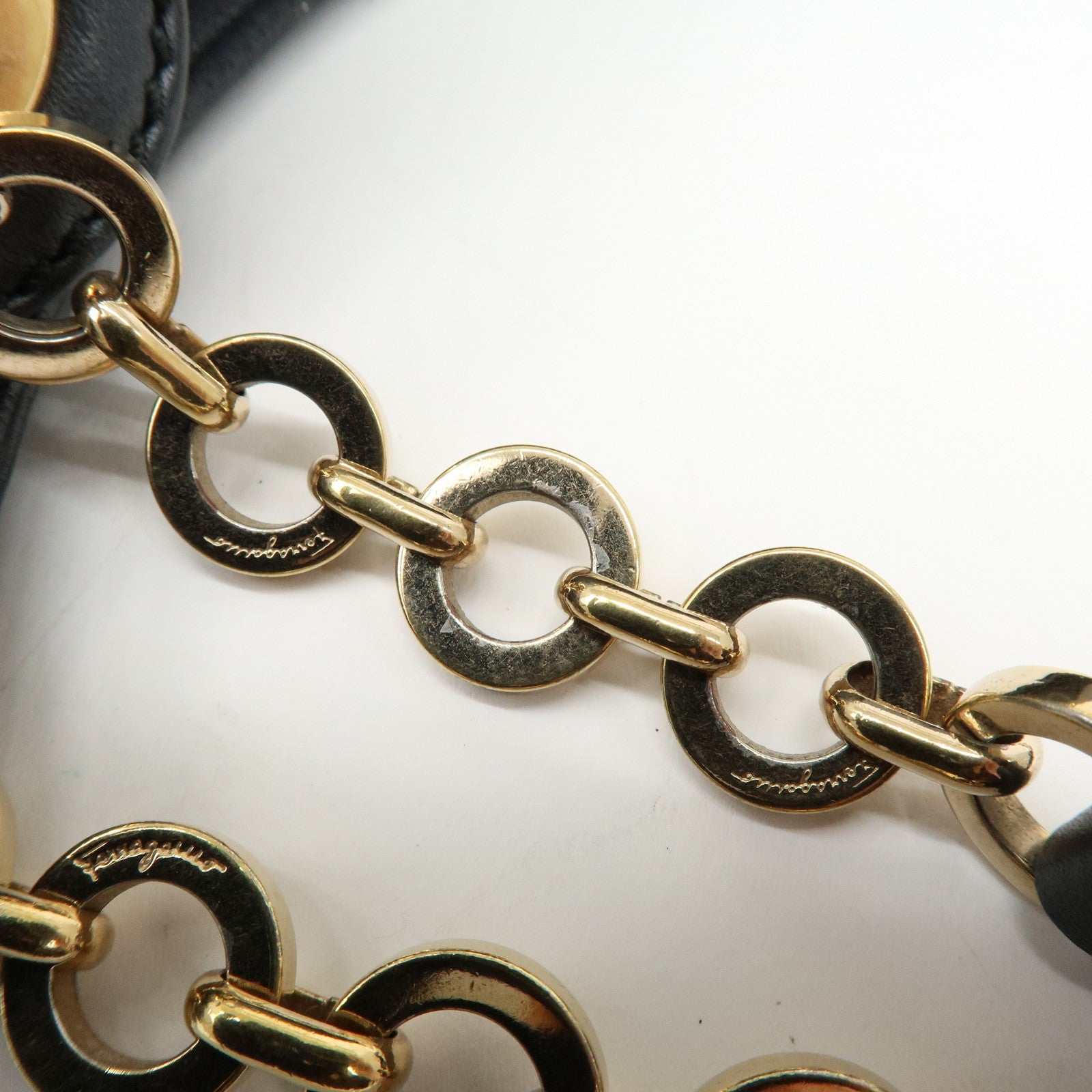 Ferragamo Gancini Leather Chain Tote Bag Shoulder Bag Black