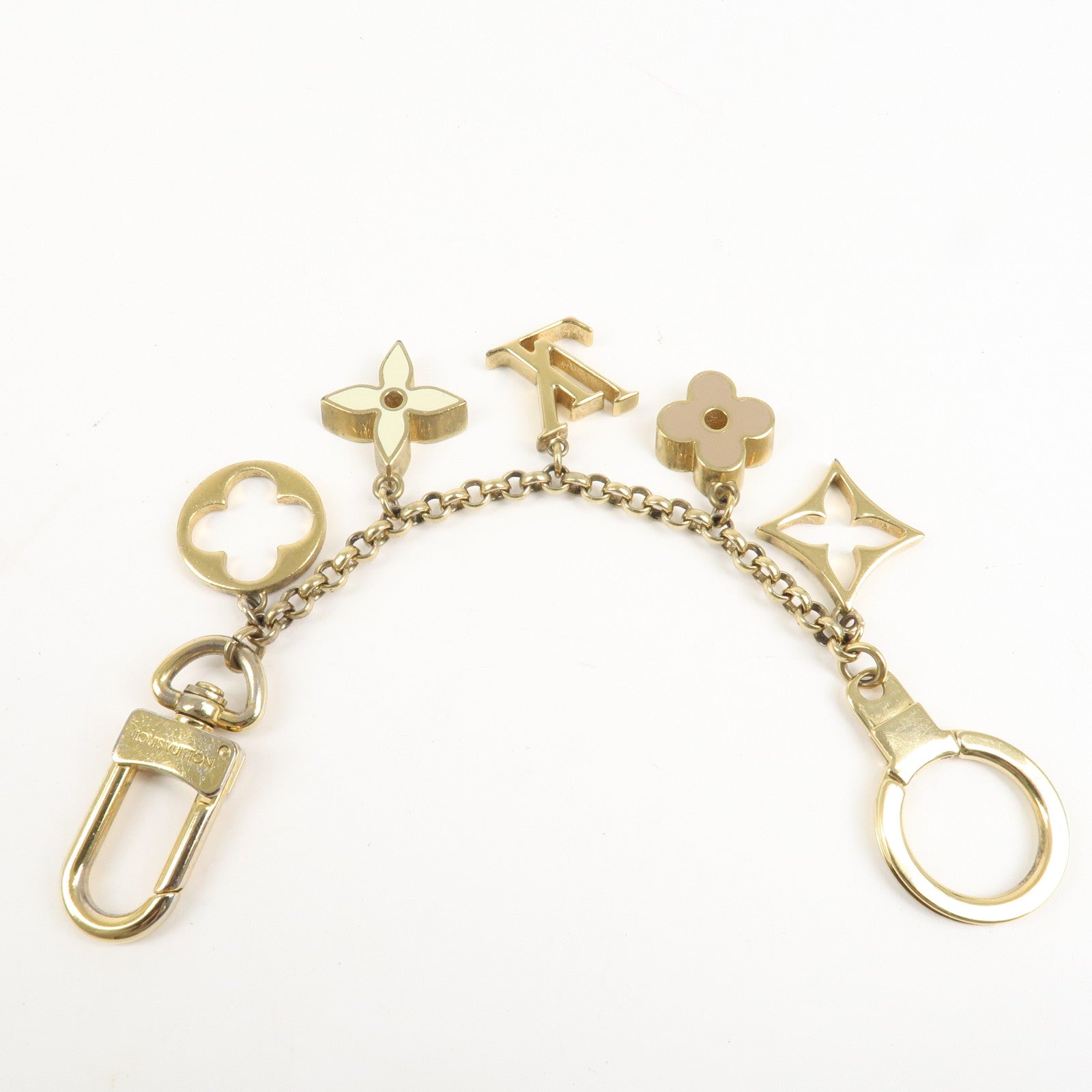 Louis Vuitton Fleur de Monogram Bag Charm Key Chain Gold M65111 Used