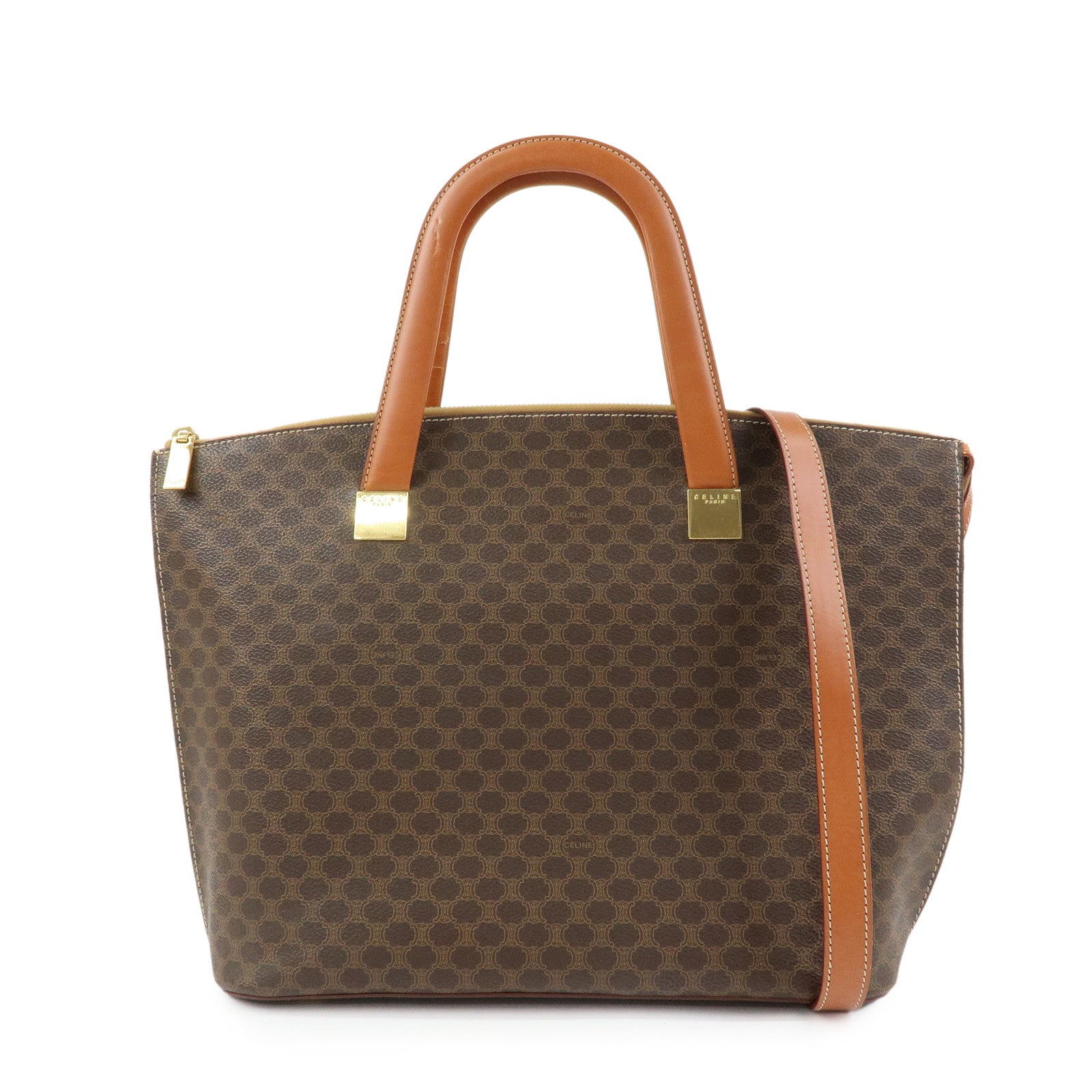 CELINE Macadam PVC Leather 2WAY Bag Hand Bag Shoulder Bag Brown