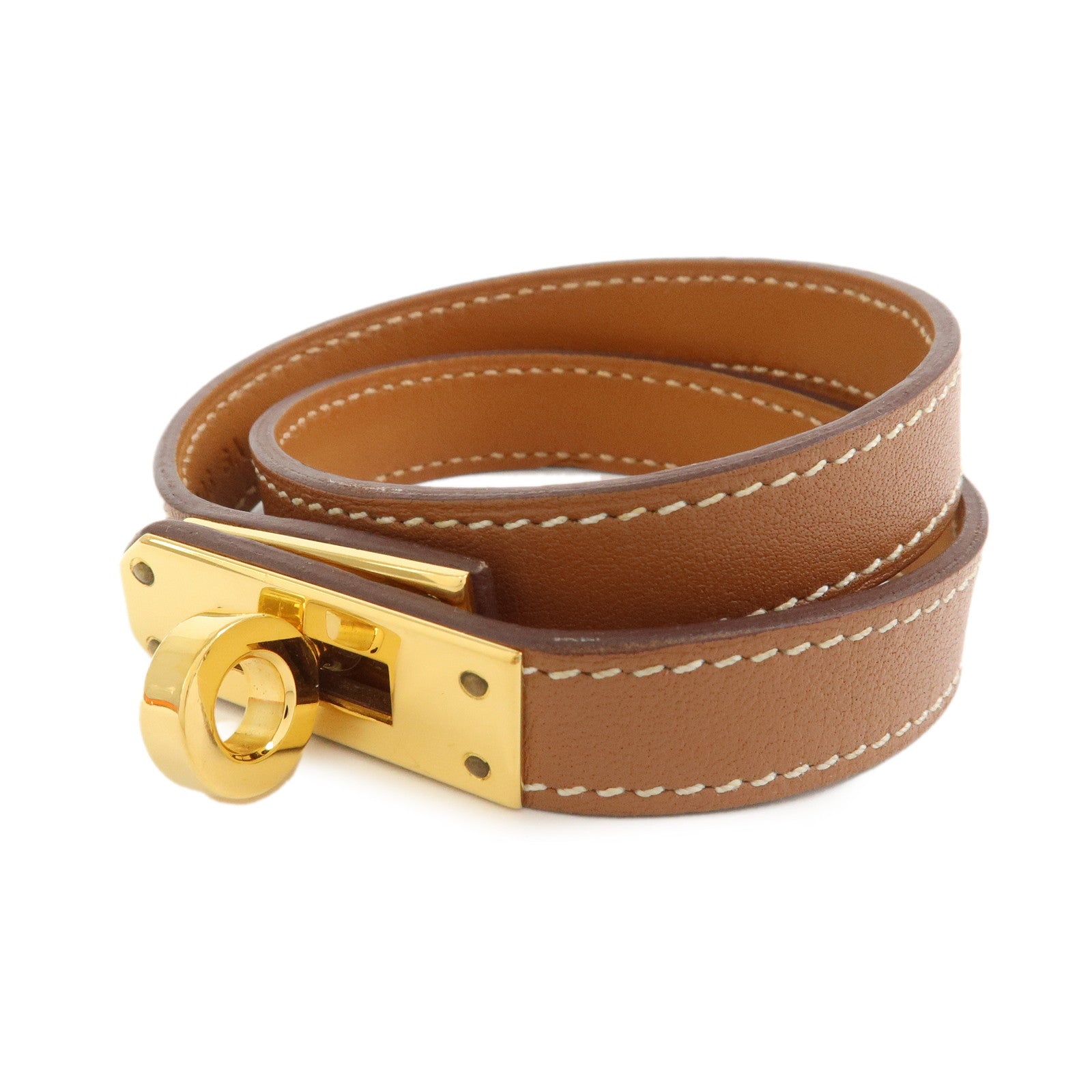 HERMES Mini Kelly Double Tour Bracelet Bangle D Stamped Gold