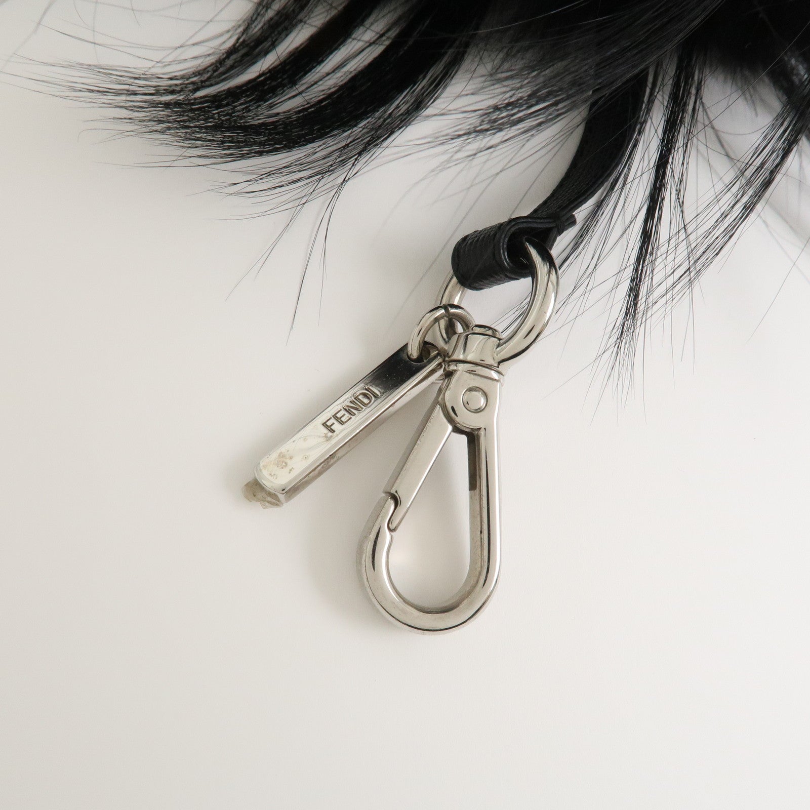 FENDI Fur Saffiano Leather Pom Pom Monster Bag Charm Black