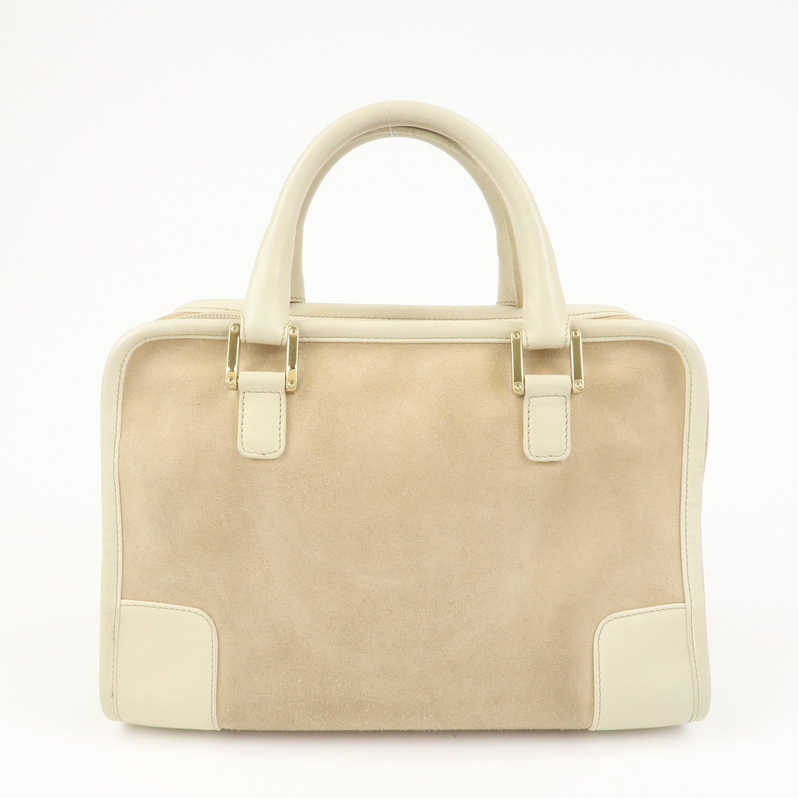 LOEWE Anagram Amazona 28 Suede Leather Hand Bag Beige Ivory