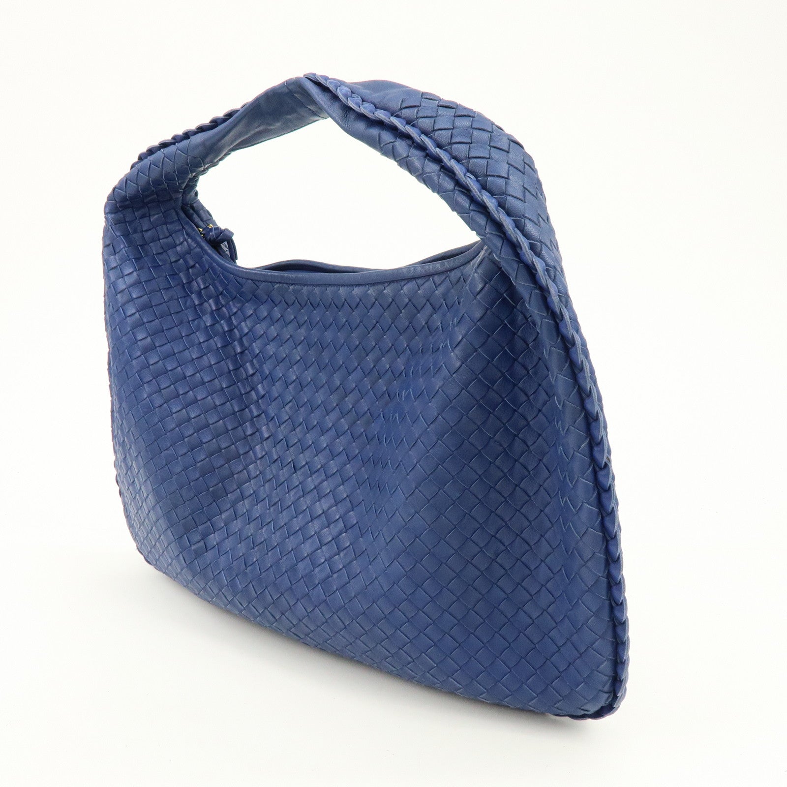 BOTTEGA VENETA Hobo Intrecciato Leather Shoulder Bag Blue 115654