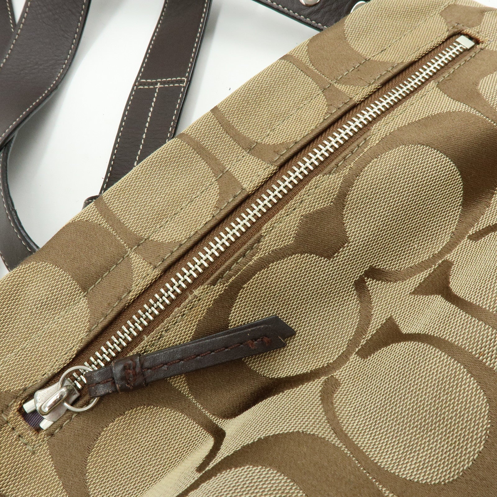 COACH Set of 2 Signature Canvas Leather Shoulder Bag Beige