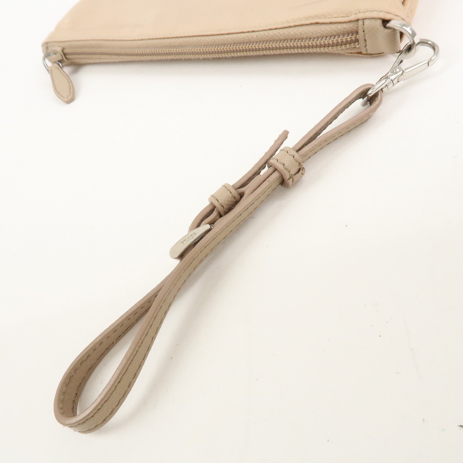 PRADA Triangle Logo TESSUTO Hand Bag Pouch Beige 1NH545