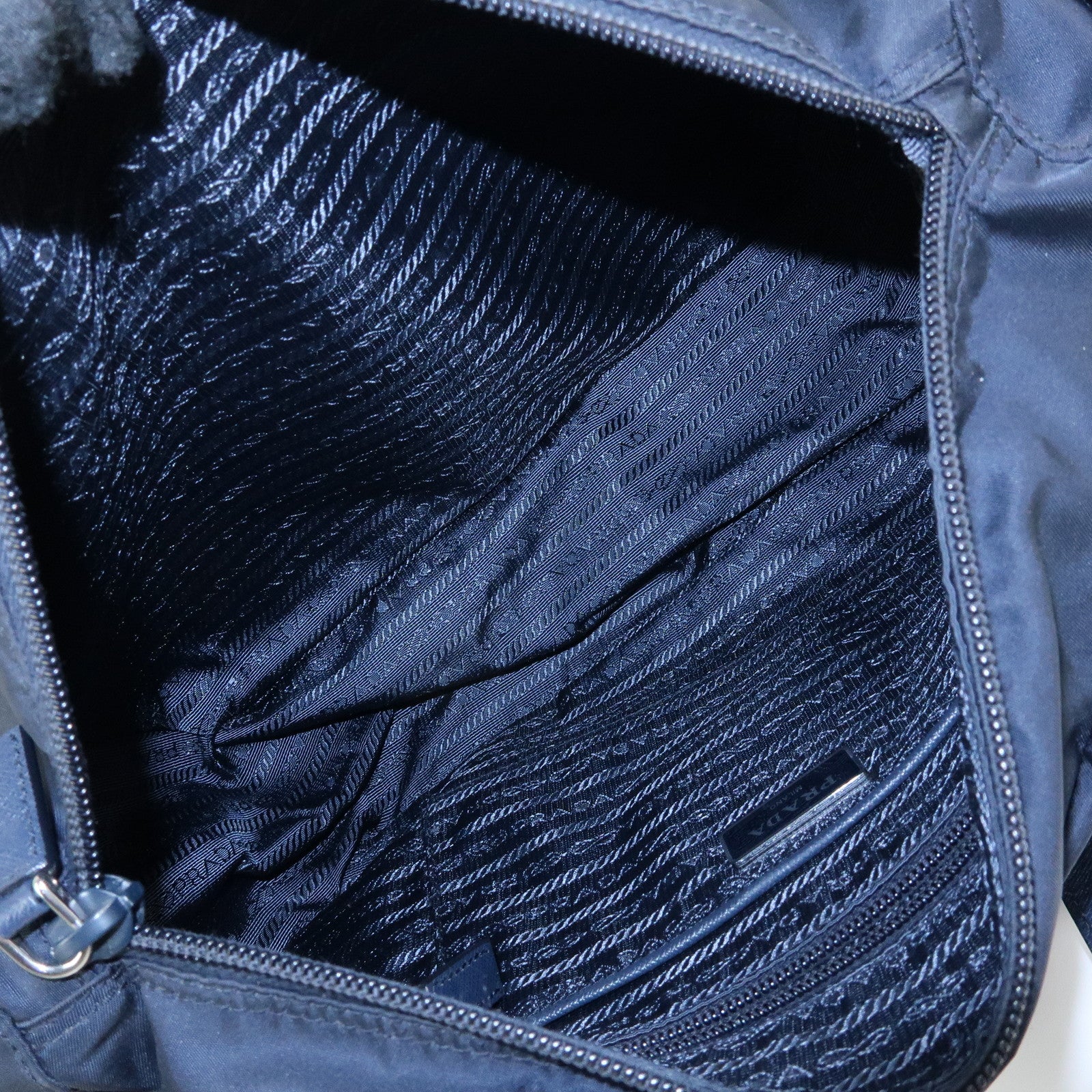 PRADA Triangle Logo Nylon Saffiano Leather Shoulder Bag Navy