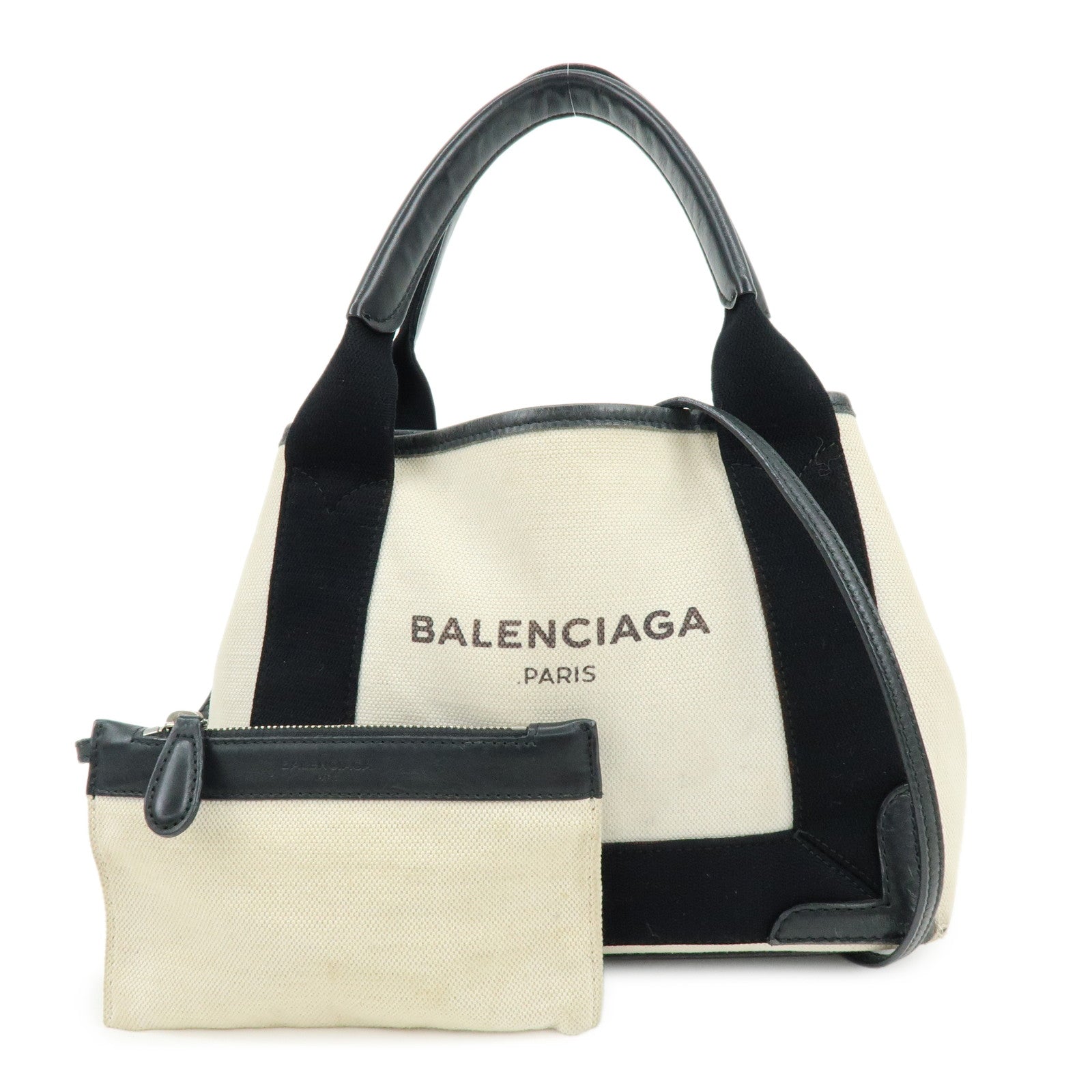 BALENCIAGA Navy Cabas XS Canvas 2WAY Bag Natural Black 390346
